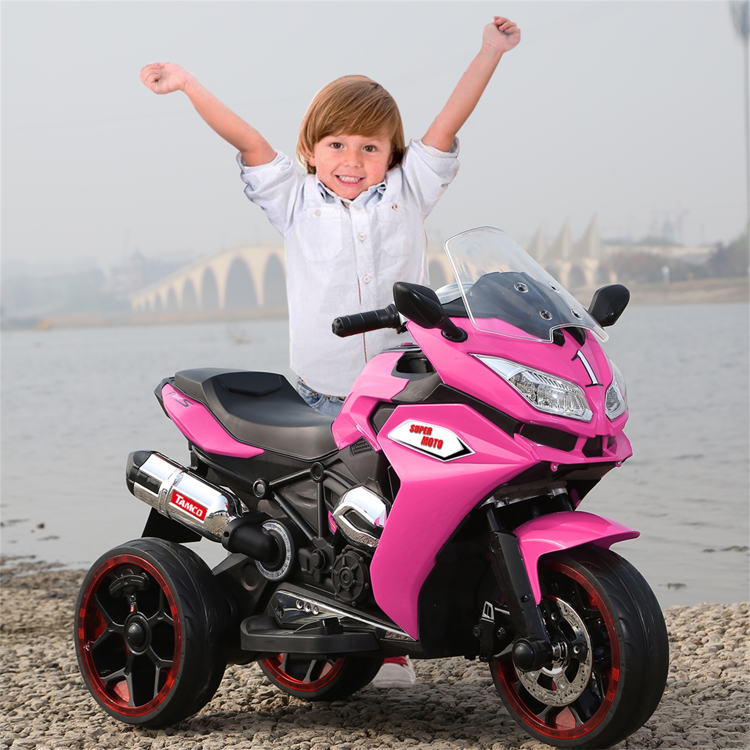 CIPACHO Kids Motorcycle 12V Ride On Car Toy with 3 Lighting Wheel Battery Powered Motorbike for Kids 3 and Up, Pink