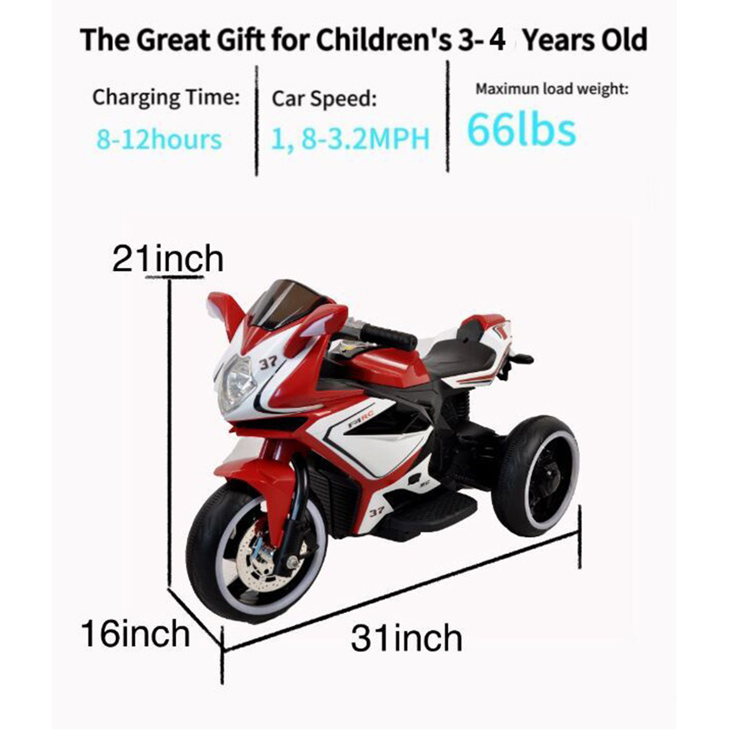 CIPACHO 6V Kids Electric Motorcycle Electric Ride On Car Toy for 3-4 Years Girl, Boys, Red