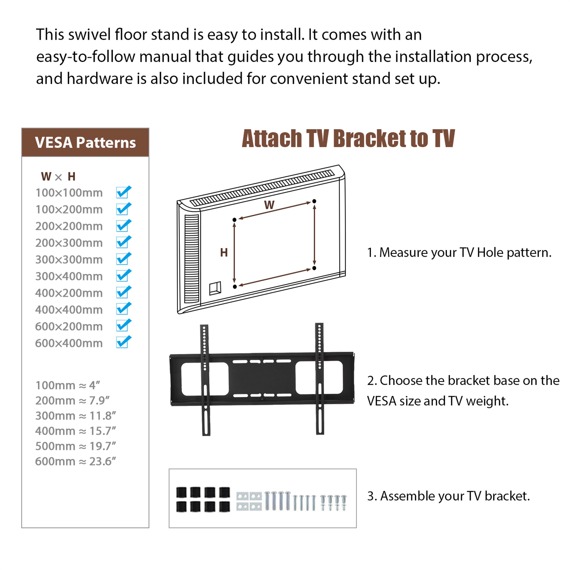 Spaco 3-Tier Entertainment Stand TV Stand for 65 Inch TVs Flat Panel with Mount, Brown