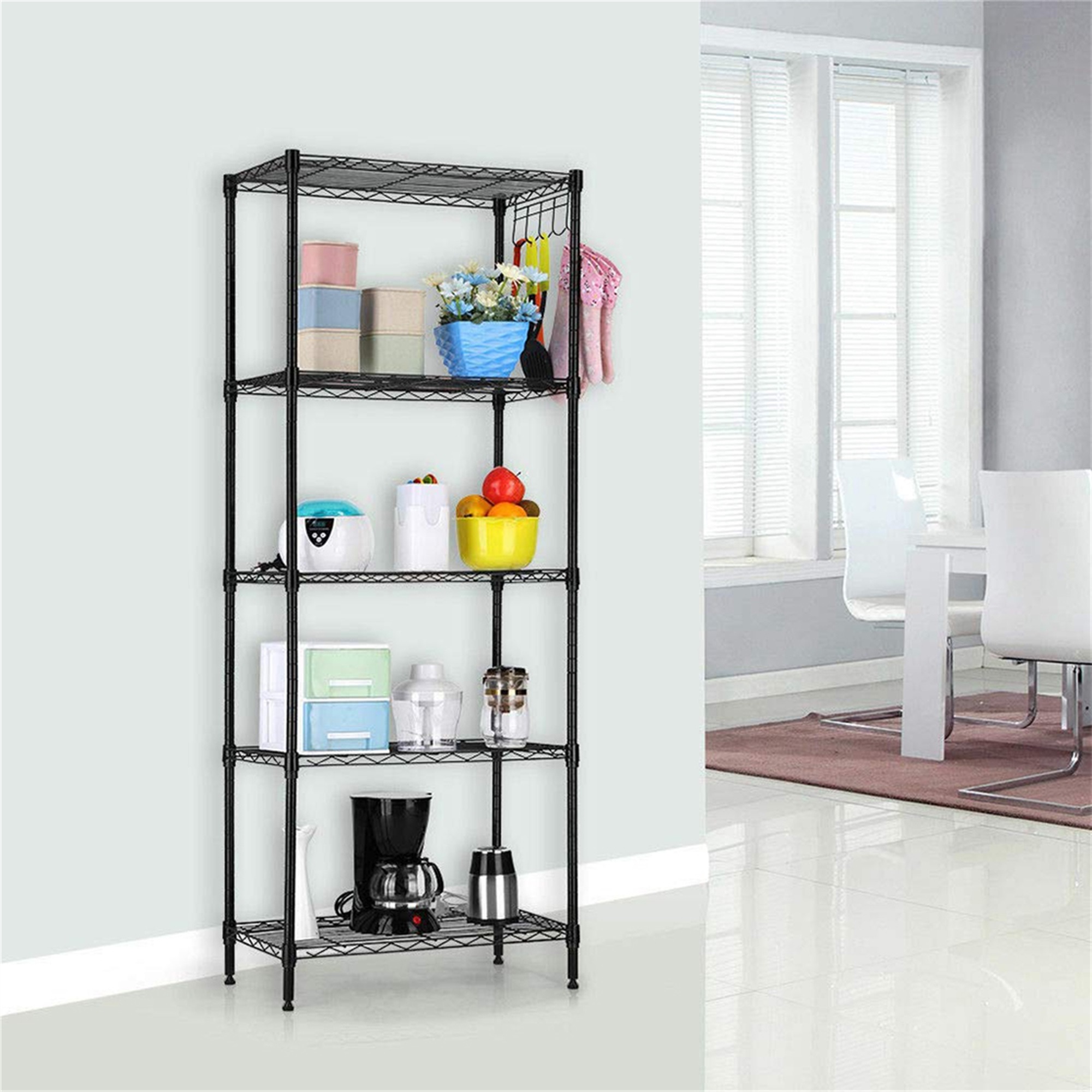 Spaco 59.06" 5-Tier Wire Shelving Adjustable Metal Storage Shelves Heavy Duty Shelf Standing Kitchen Rack, Black