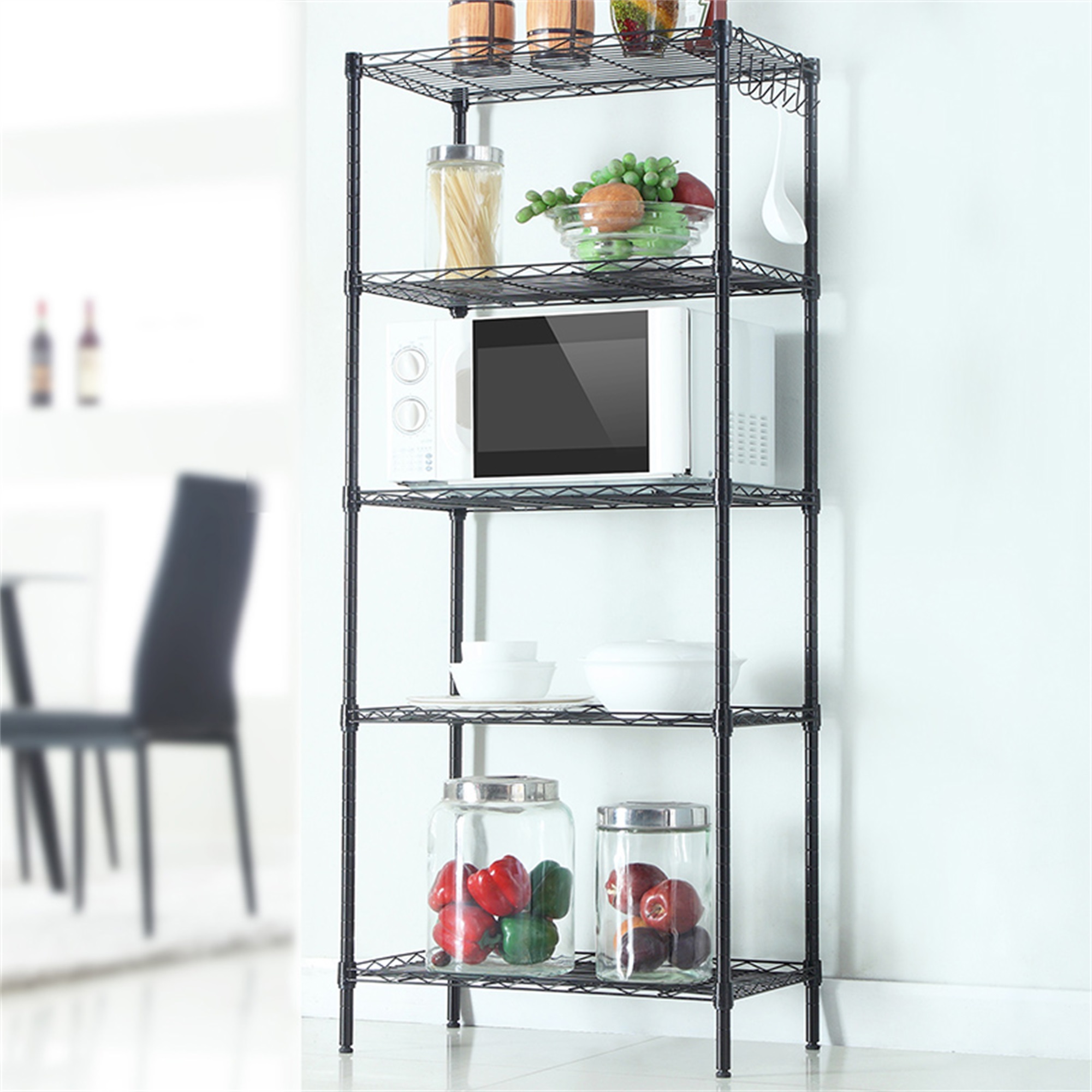 Spaco 59.06" 5-Tier Wire Shelving Adjustable Metal Storage Shelves Heavy Duty Shelf Standing Kitchen Rack, Black