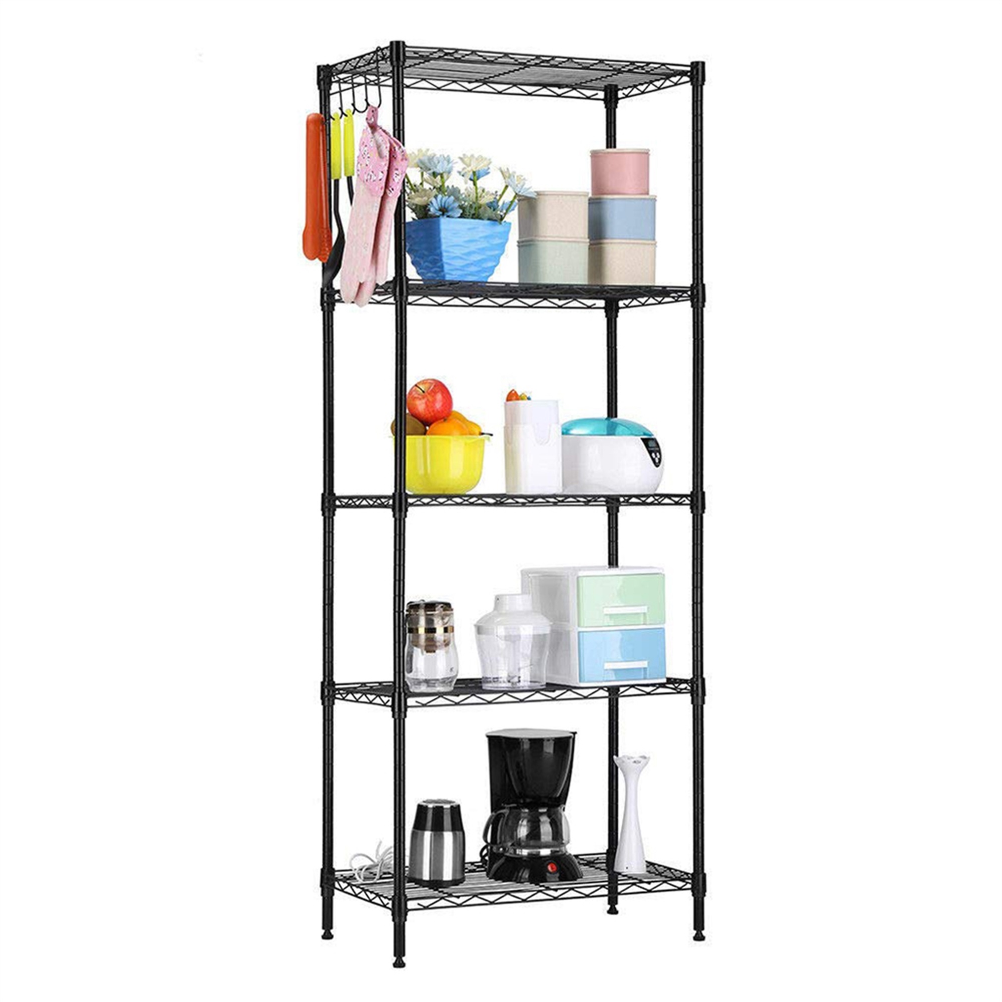 Spaco 59.06" 5-Tier Wire Shelving Adjustable Metal Storage Shelves Heavy Duty Shelf Standing Kitchen Rack, Black