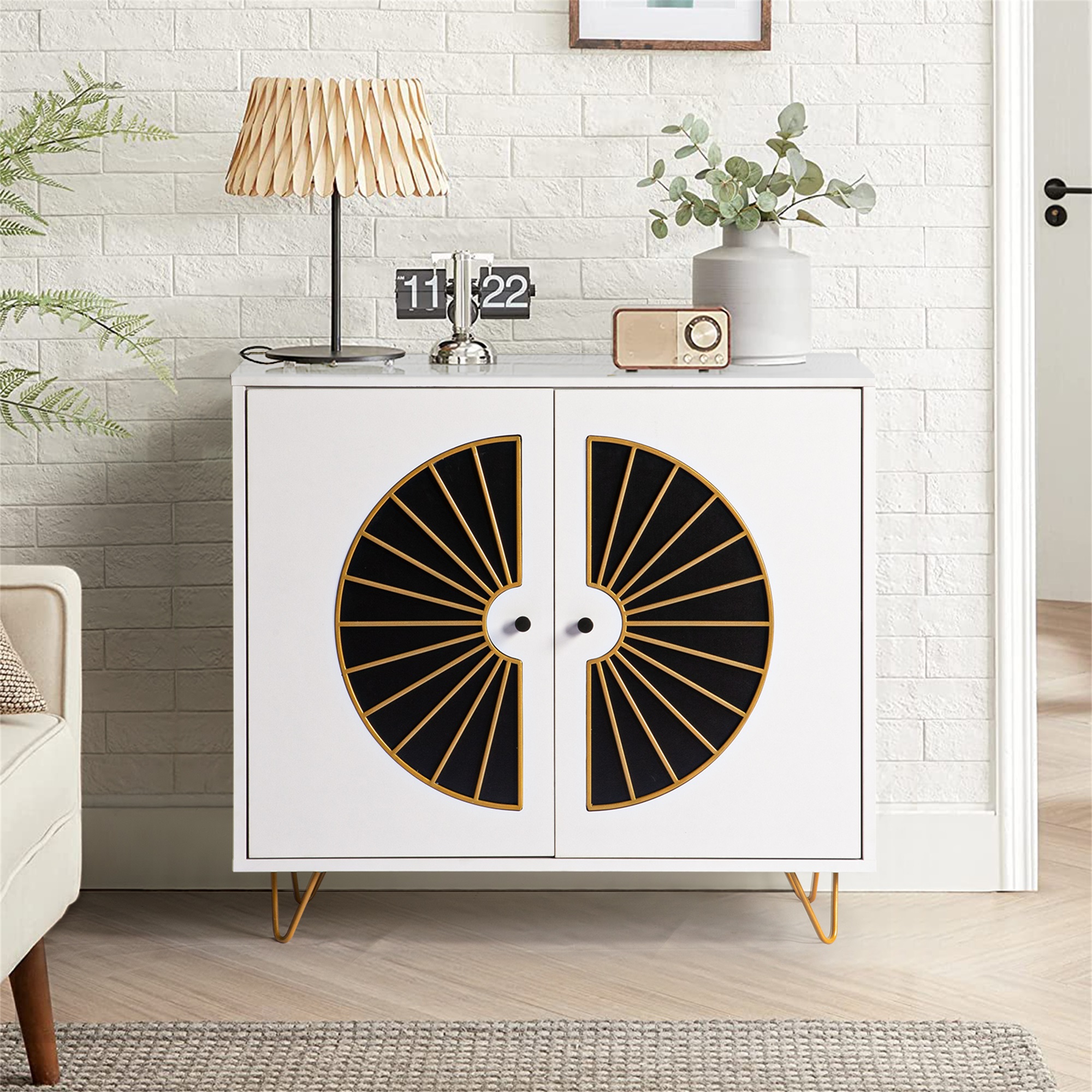 Spaco Mid-Century Storage Cabinet with 2 Door Accent Kitchen Organizer Sideboard Entryway Console, White