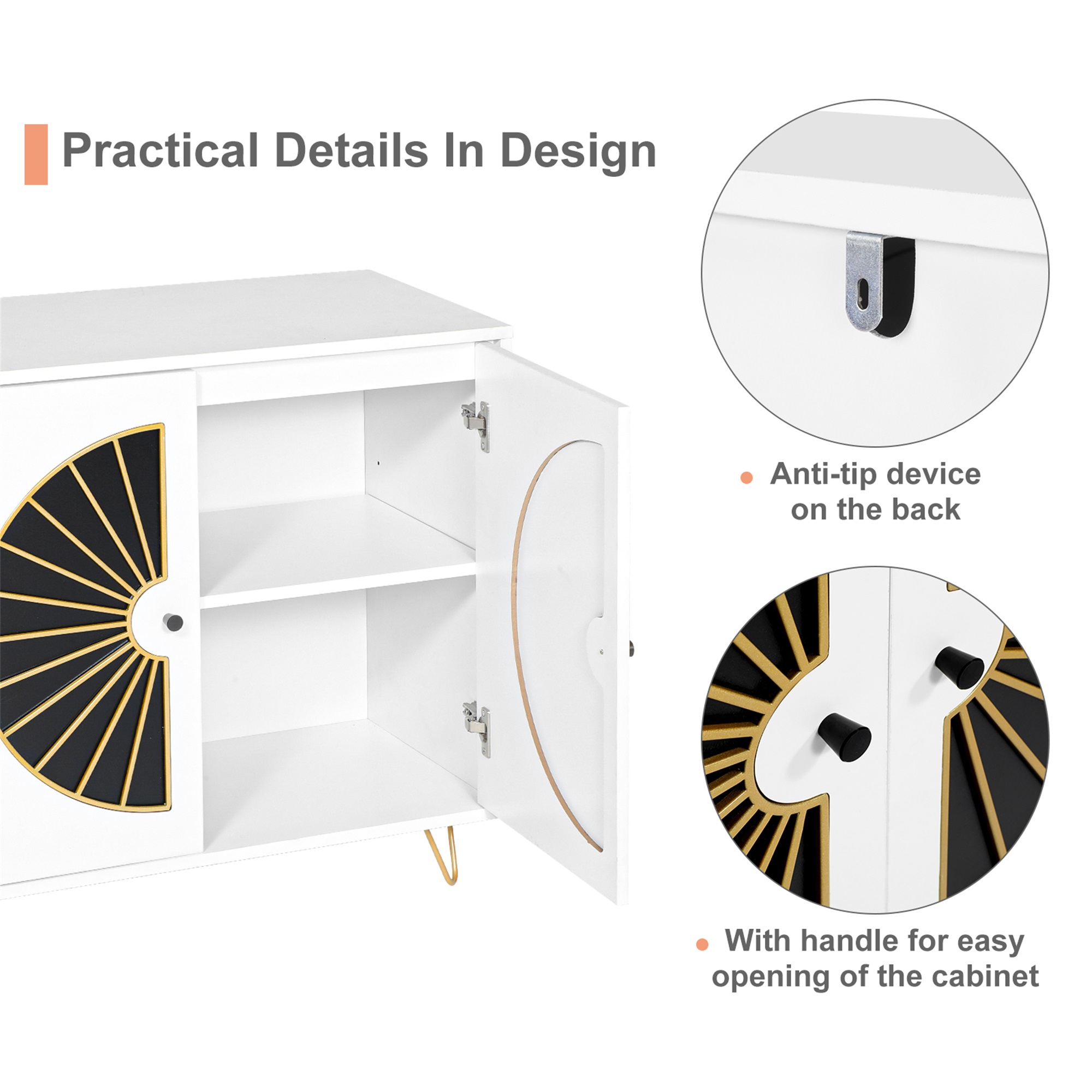 Spaco Mid-Century Storage Cabinet with 2 Door Accent Kitchen Organizer Sideboard Entryway Console, White