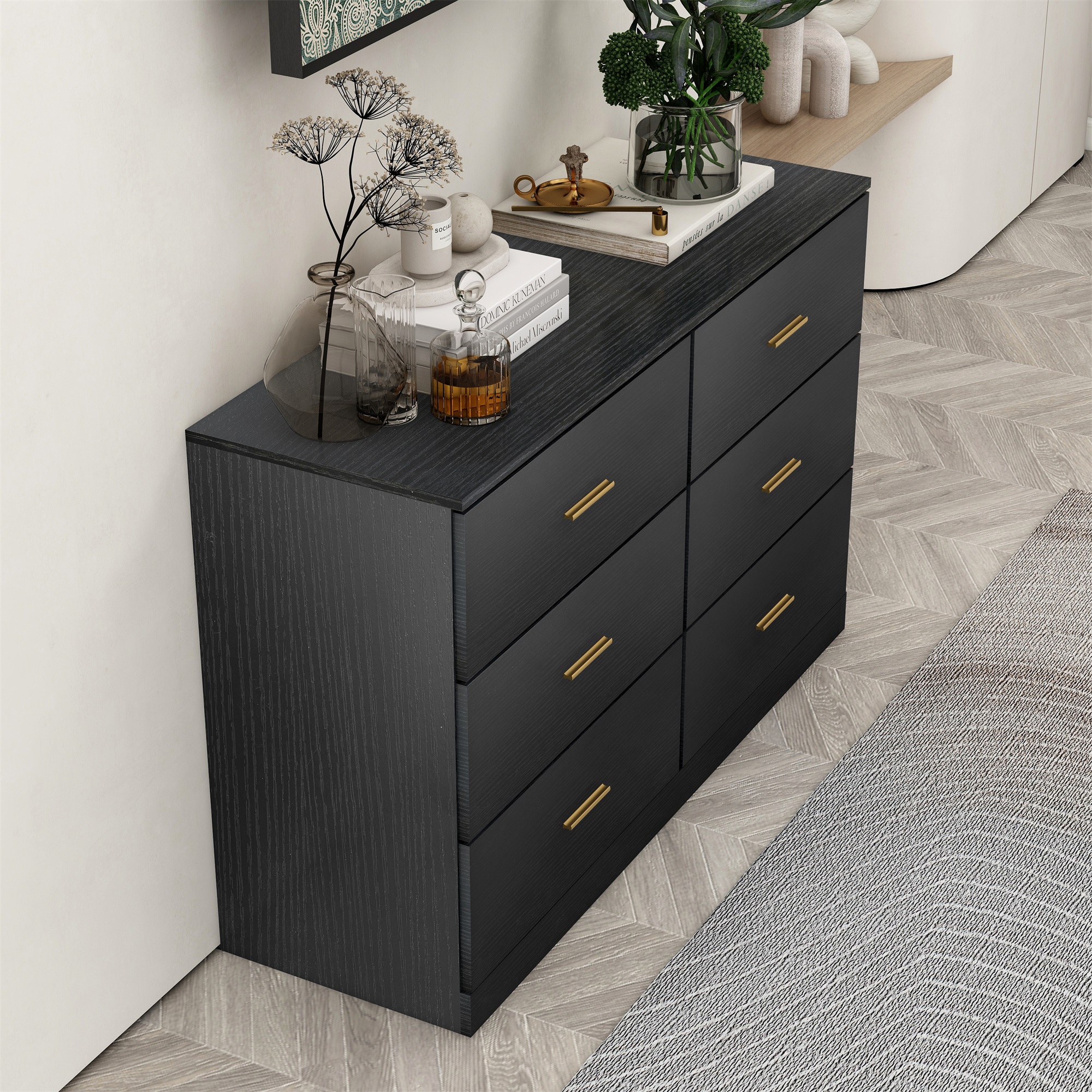 Spaco Dresser for Bedroom 6 Drawers Dresser Chest of Drawer Bedroom Furniture, Black Dresser