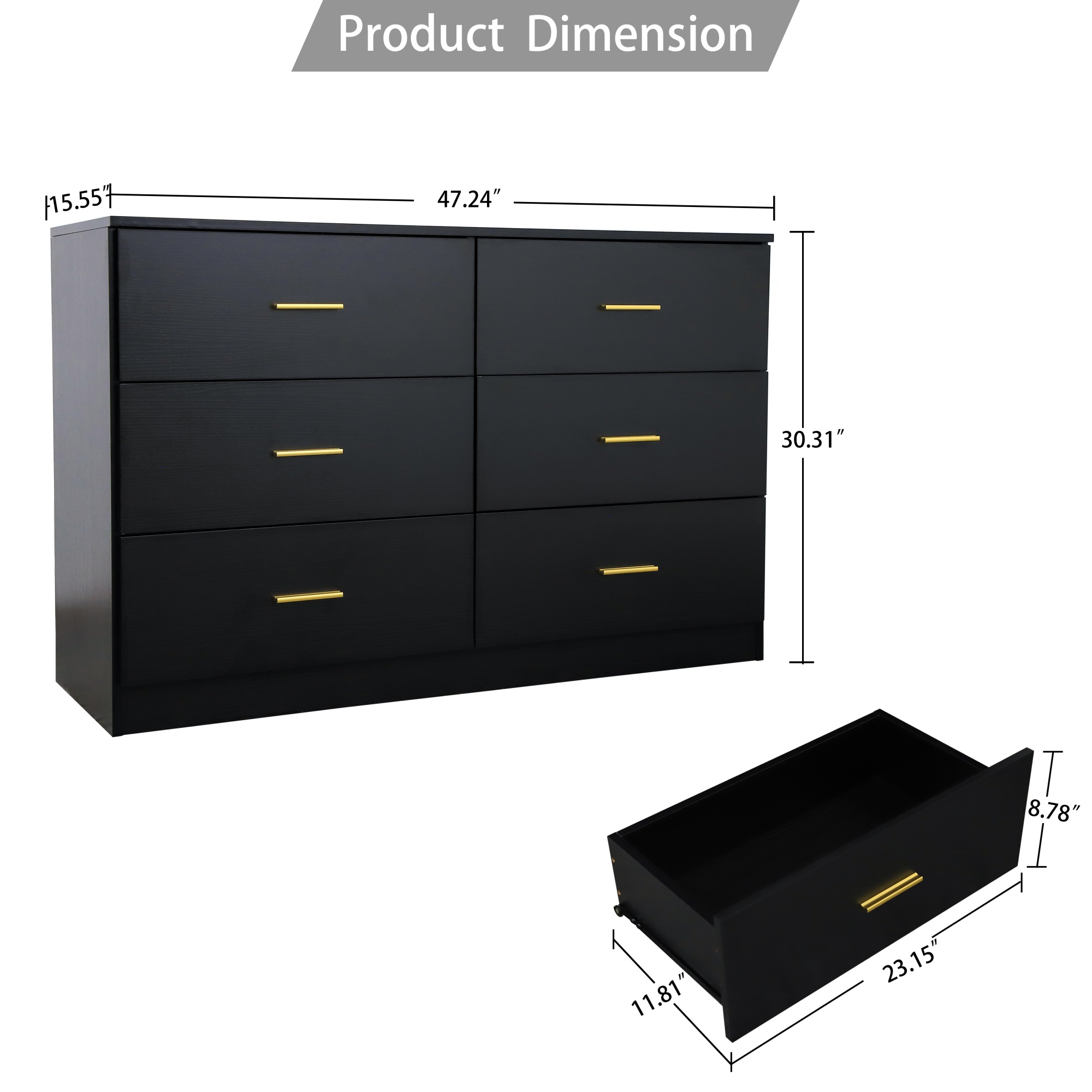 Spaco Dresser for Bedroom 6 Drawers Dresser Chest of Drawer Bedroom Furniture, Black Dresser