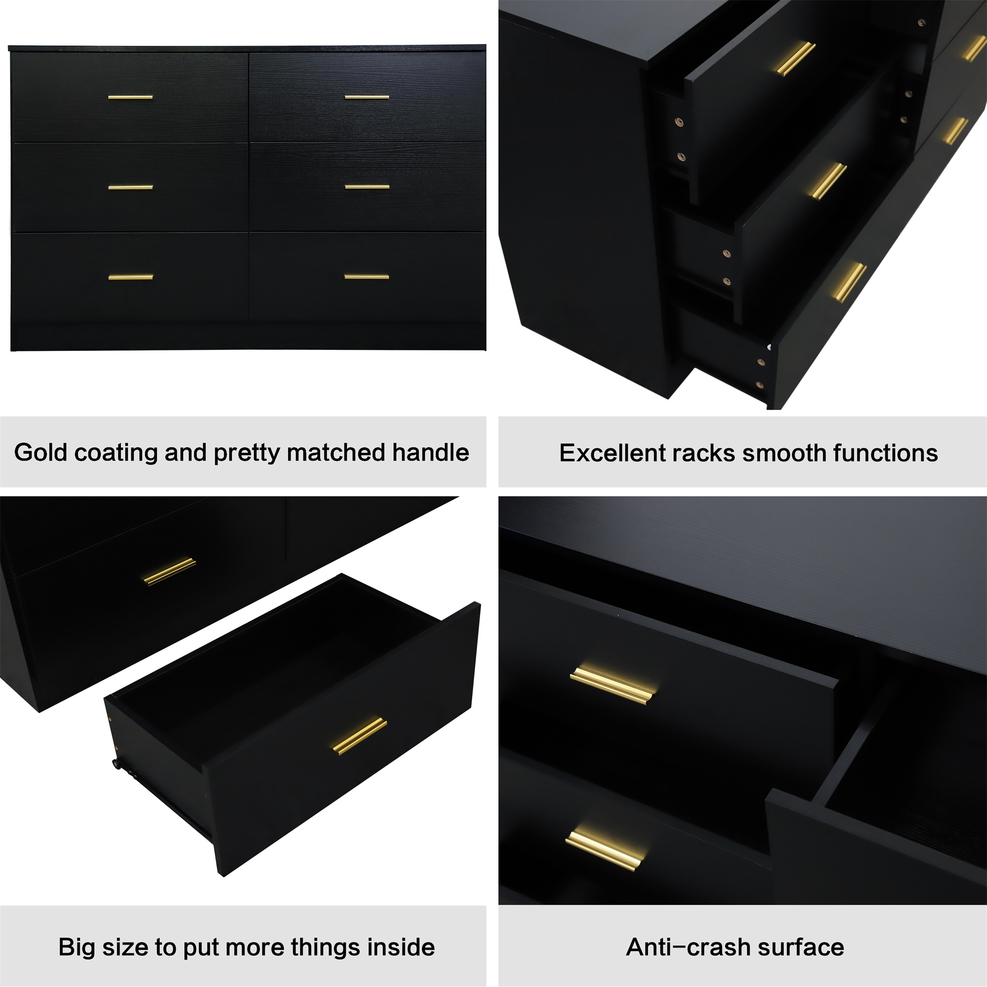 Spaco Dresser for Bedroom 6 Drawers Dresser Chest of Drawer Bedroom Furniture, Black Dresser