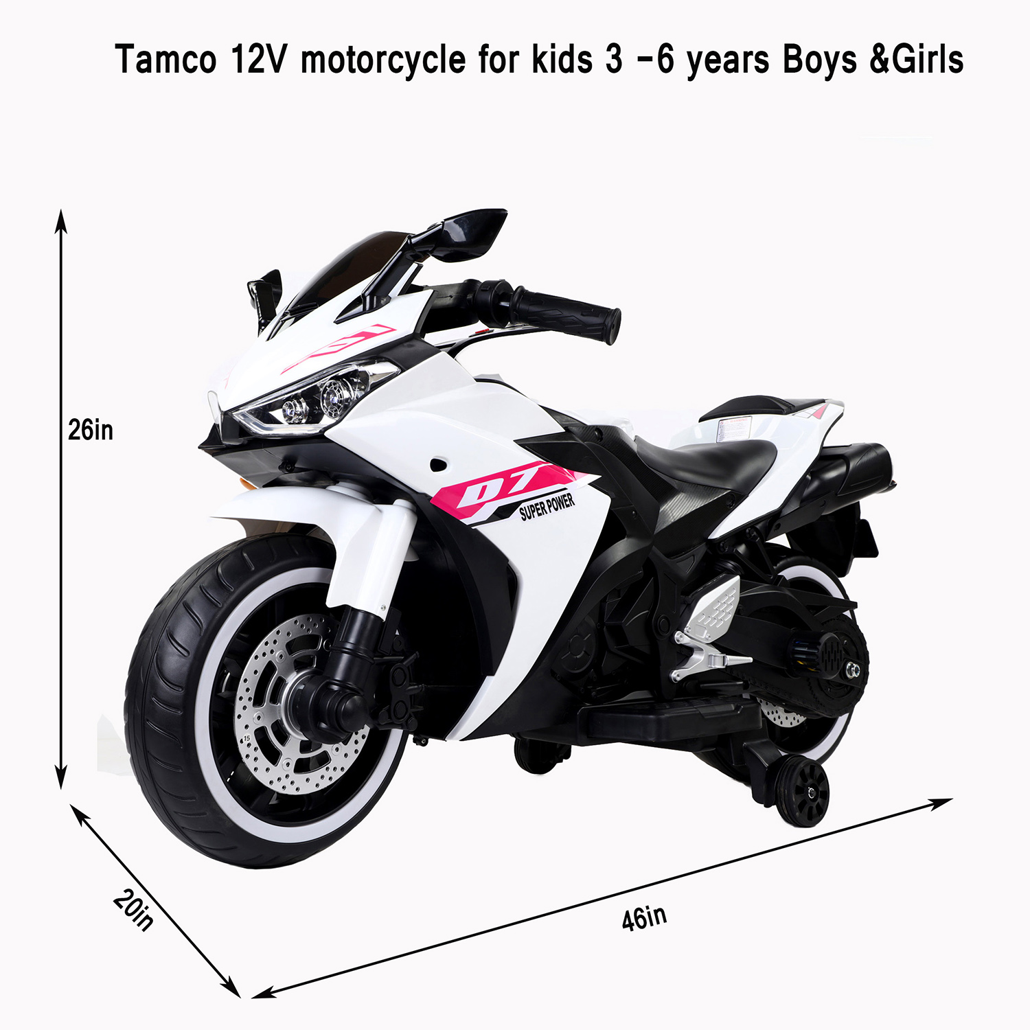 CIPACHO Kids Motorcycle 12V Powered Ride Ons for 3-6 Years Electric Kids Car Toys with Lightting Wheels, White