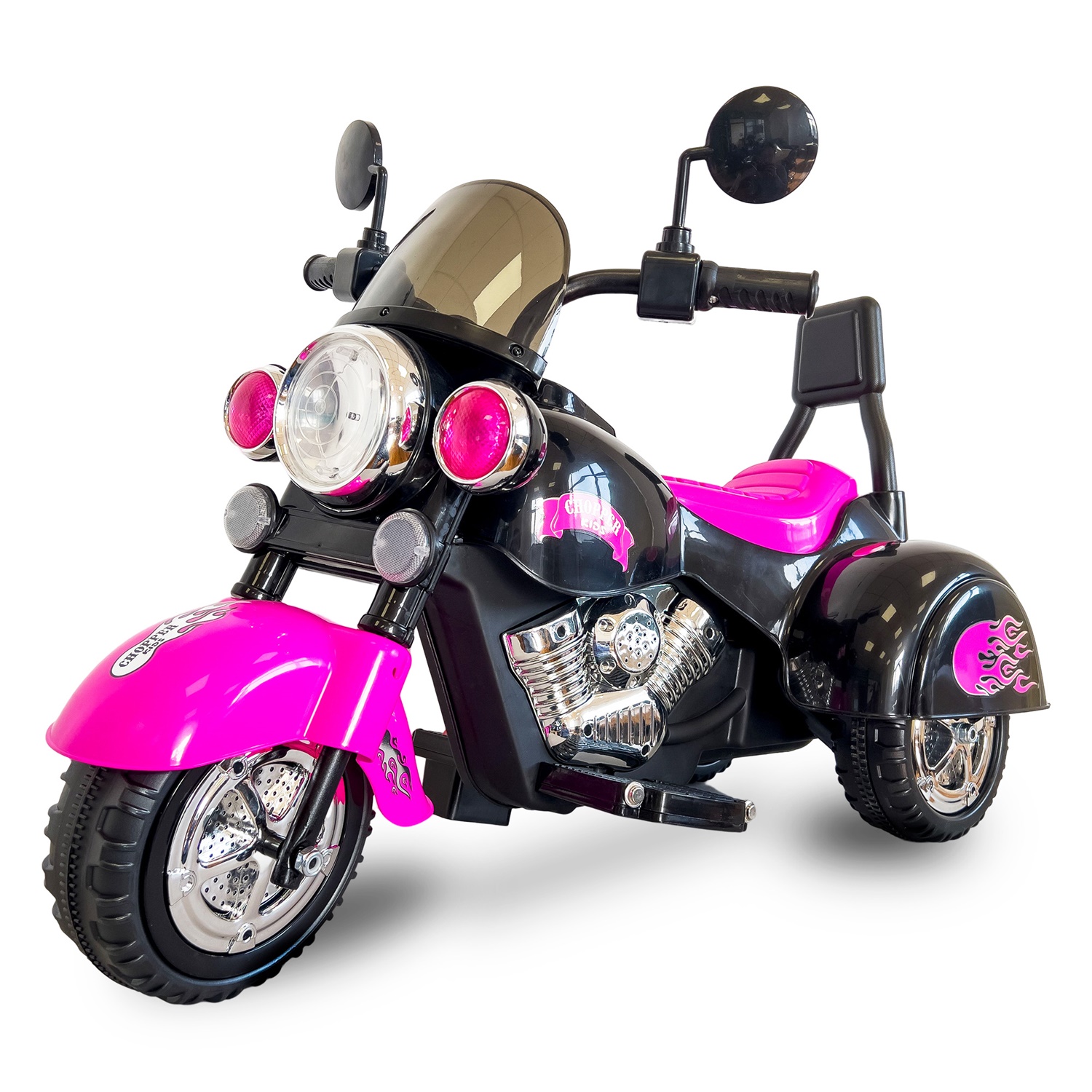 CIPACHO 6V Powered Ride Ons Motorcycle Harley, 3-Wheel Chopper Motorbike with LED Colorful Headlights for Boys Girls, Pink