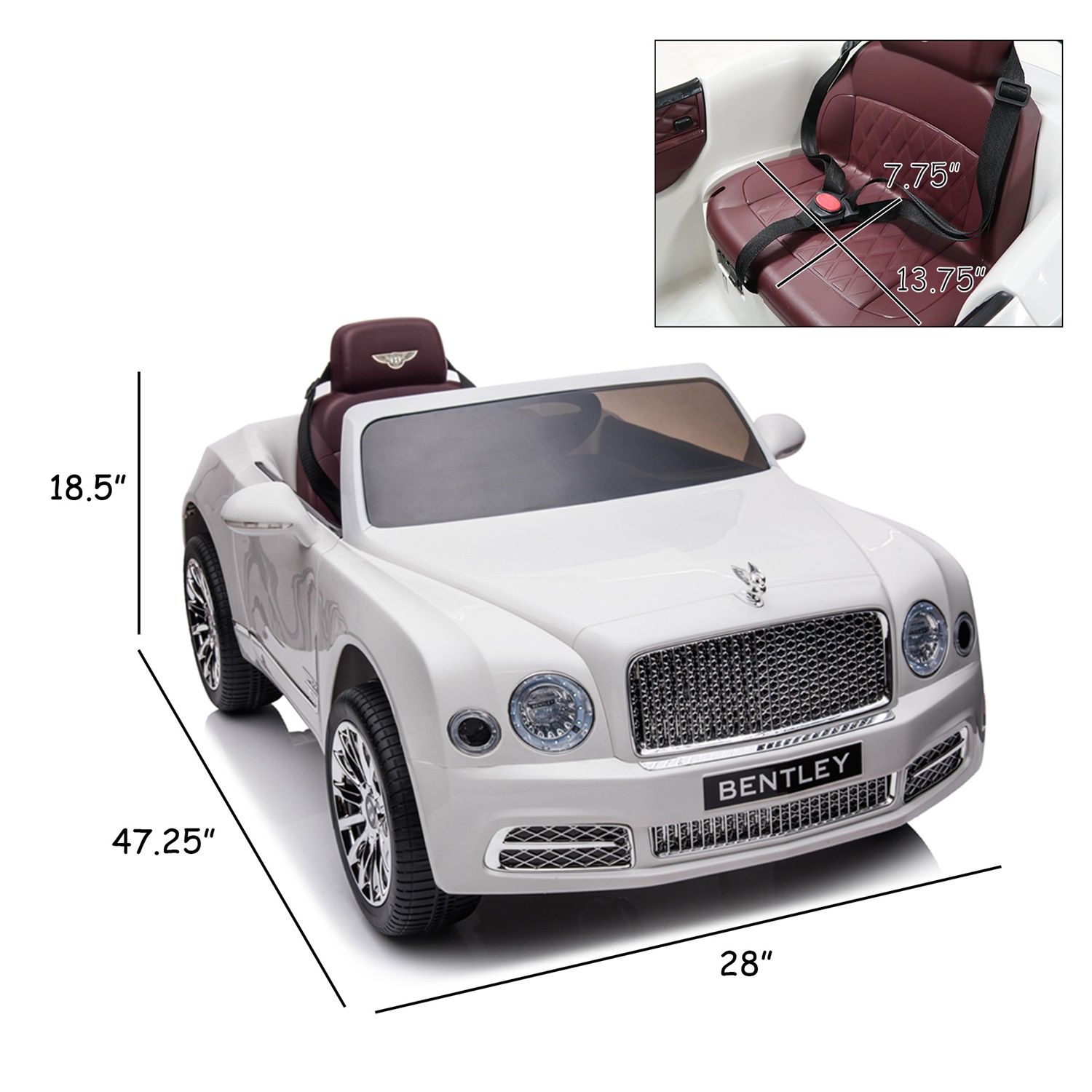 CIPACHO 12V Electric Kid Ride On Car, Bentley Mulsanne Licensed Cars for Kids, 4 Wheels Motorized Vehicles Children Toys, 2 Speeds, White