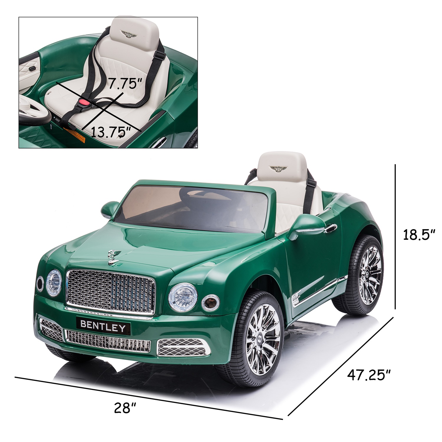 CIPACHO 12V Electric Kid Ride On Car, Bentley Mulsanne Licensed Cars for Kids, 4 Wheels Motorized Vehicles Children Toys, 2 Speeds, Green