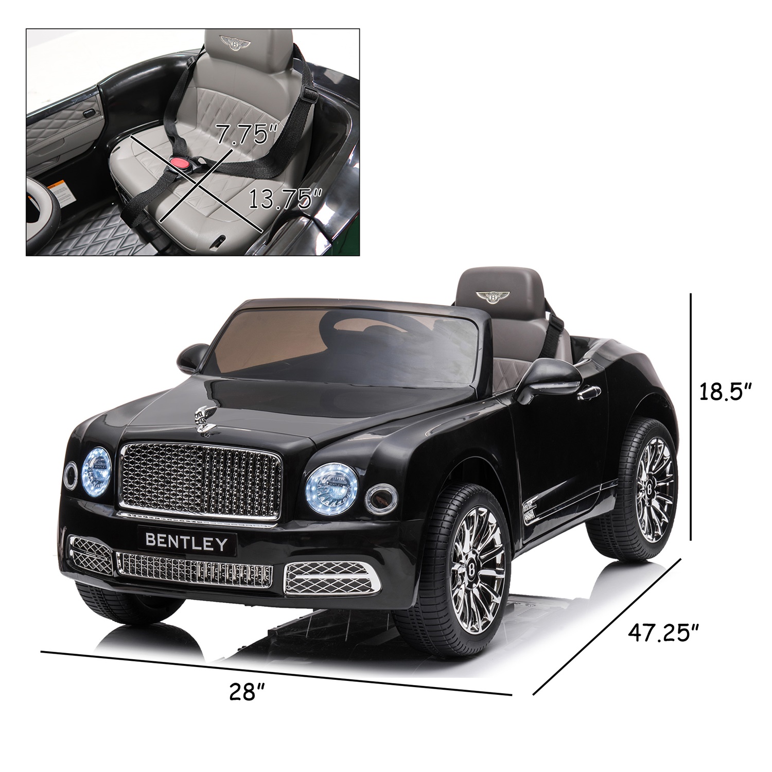 CIPACHO 12V Electric Kid Ride On Car, Bentley Mulsanne Licensed Cars for Kids, 4 Wheels Motorized Vehicles Children Toys, 2 Speeds, Black