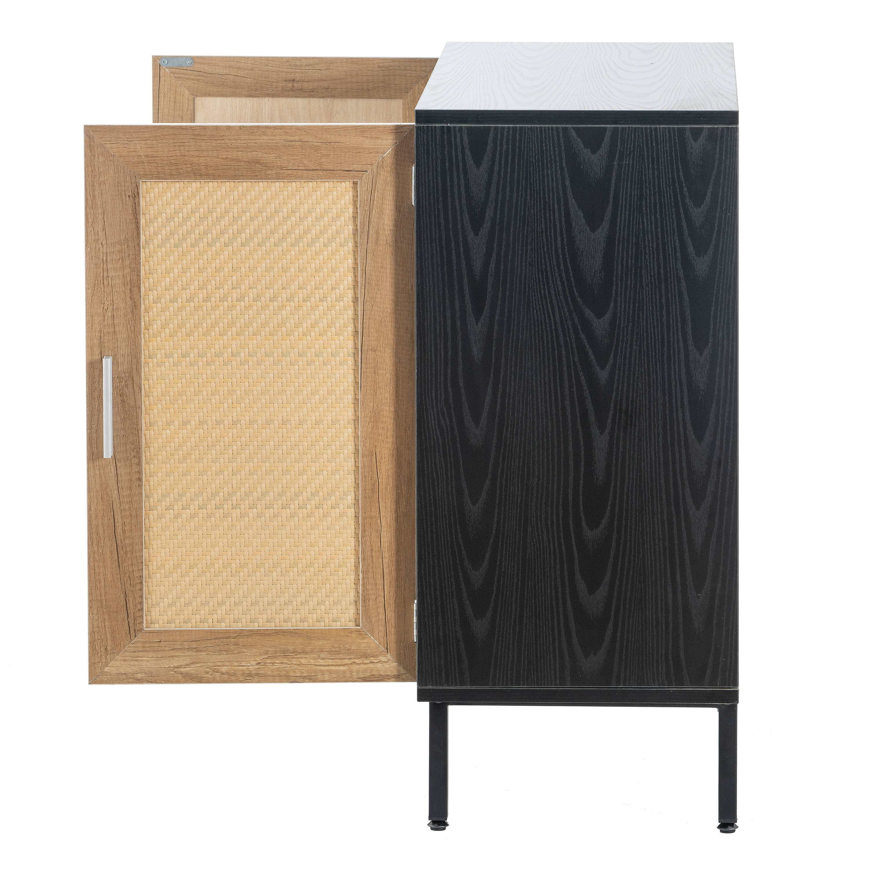 Resenkos Rattan Buffet Storage Cabinet Sideboard with 2 Rattan Decorated Doors, Kitchen Storage Cupboard Accent Cabinet