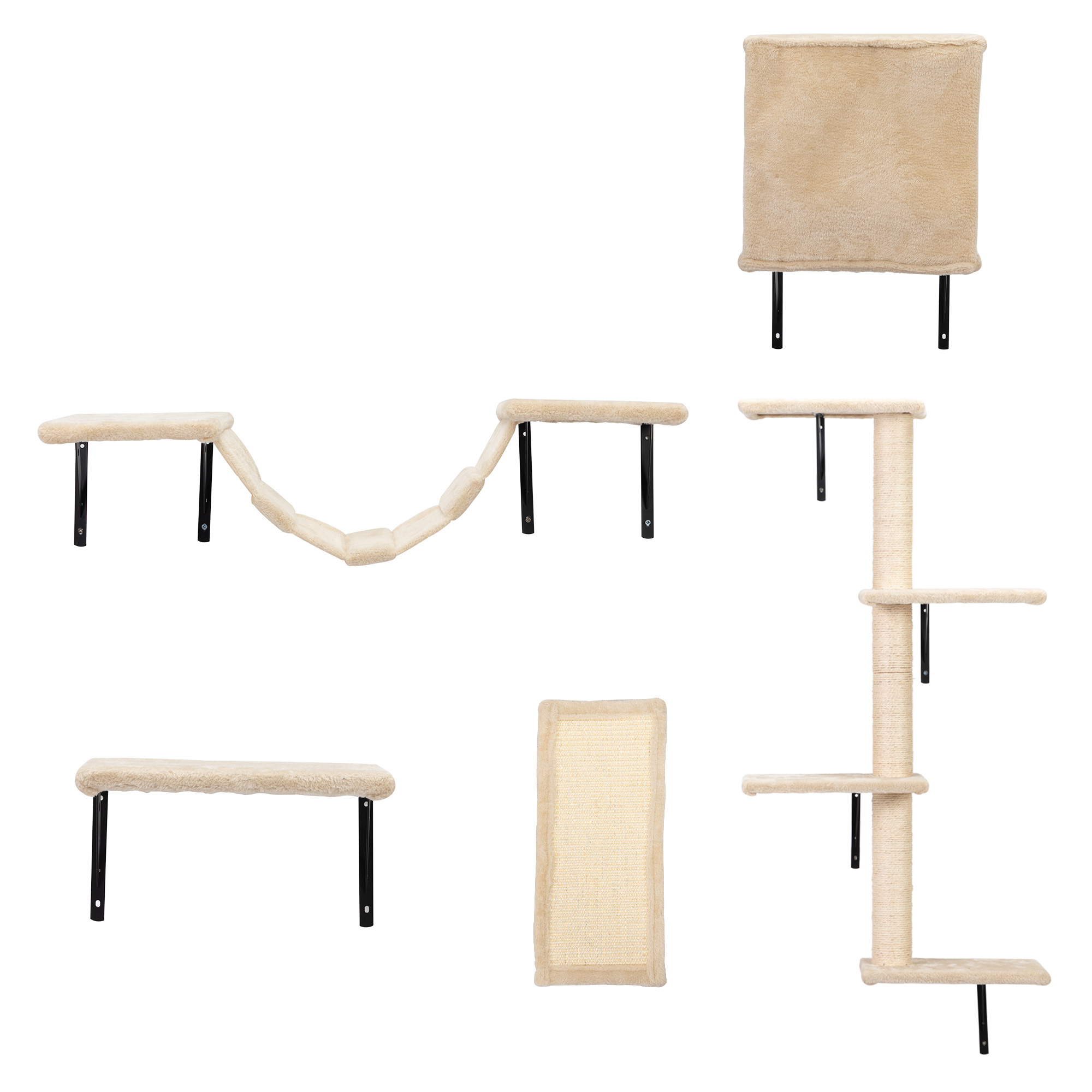 Spaco Set of 5 Cat Wall Shelves and Perches Sleeping Playing Lounging Climbing Cat Tree House for Multiple Cats, Beige