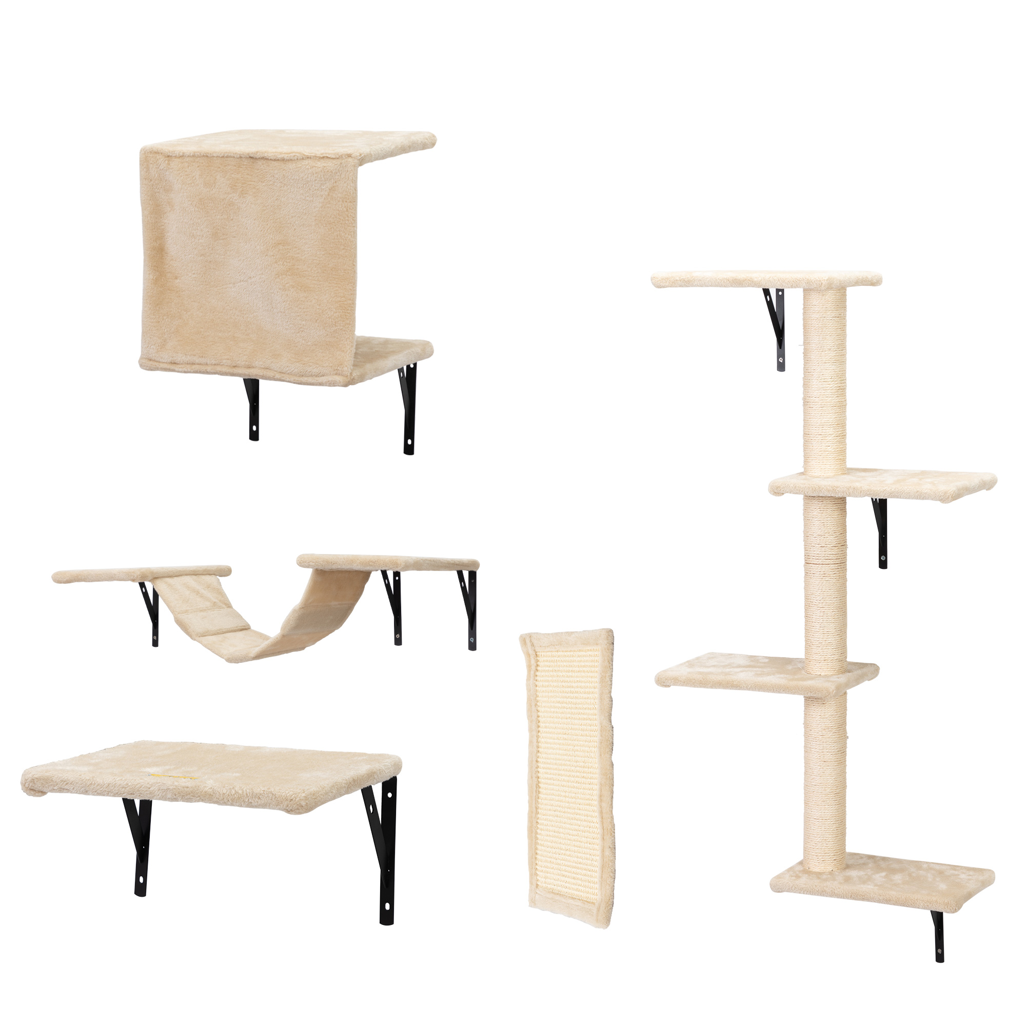 Spaco Set of 5 Cat Wall Shelves and Perches Sleeping Playing Lounging Climbing Cat Tree House for Multiple Cats, Beige