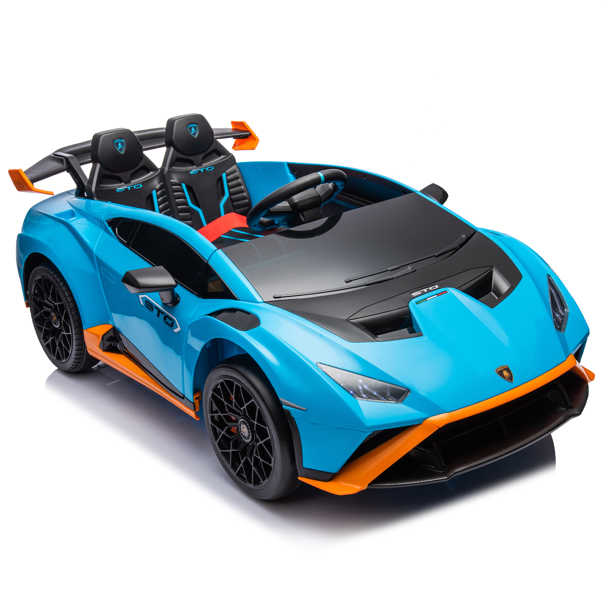 CIPACHO Kids Electric Ride On 24V Licensed Lamborghini Huracan Sto Battery Powered Drift Sports Car Toy with Parent Control, Sound System, LED Headlights, Hydraulic Doors, Blue