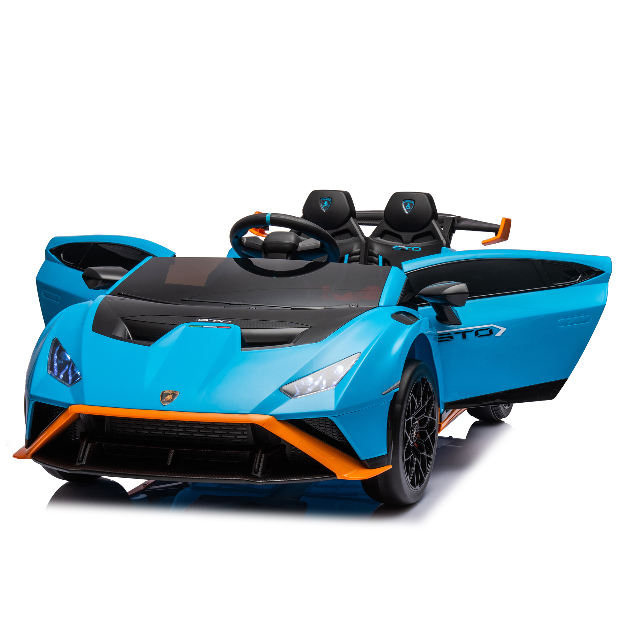 CIPACHO Kids Electric Ride On 24V Licensed Lamborghini Huracan Sto Battery Powered Drift Sports Car Toy with Parent Control, Sound System, LED Headlights, Hydraulic Doors, Blue