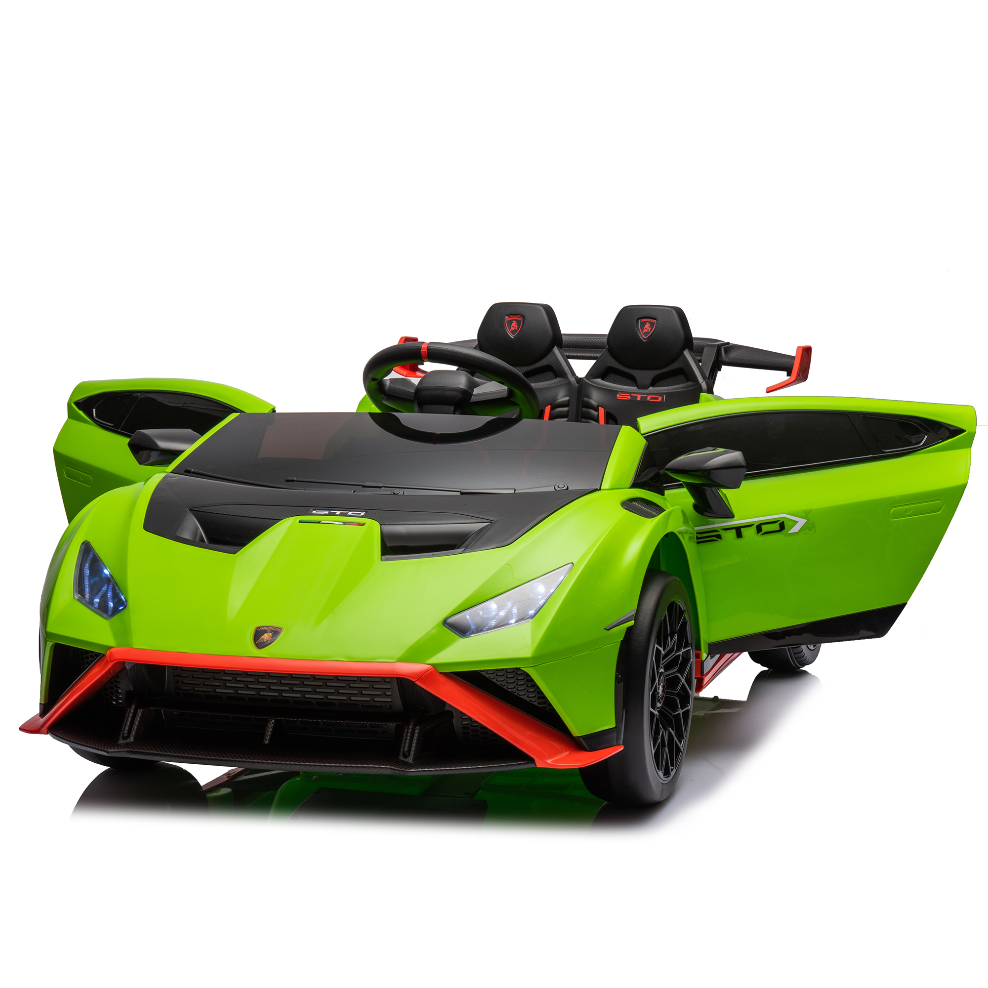 CIPACHO Kids Electric Ride On 24V Licensed Lamborghini Huracan Sto Battery Powered Drift Sports Car Toy with Parent Control, Sound System, LED Headlights, Hydraulic Doors, Green