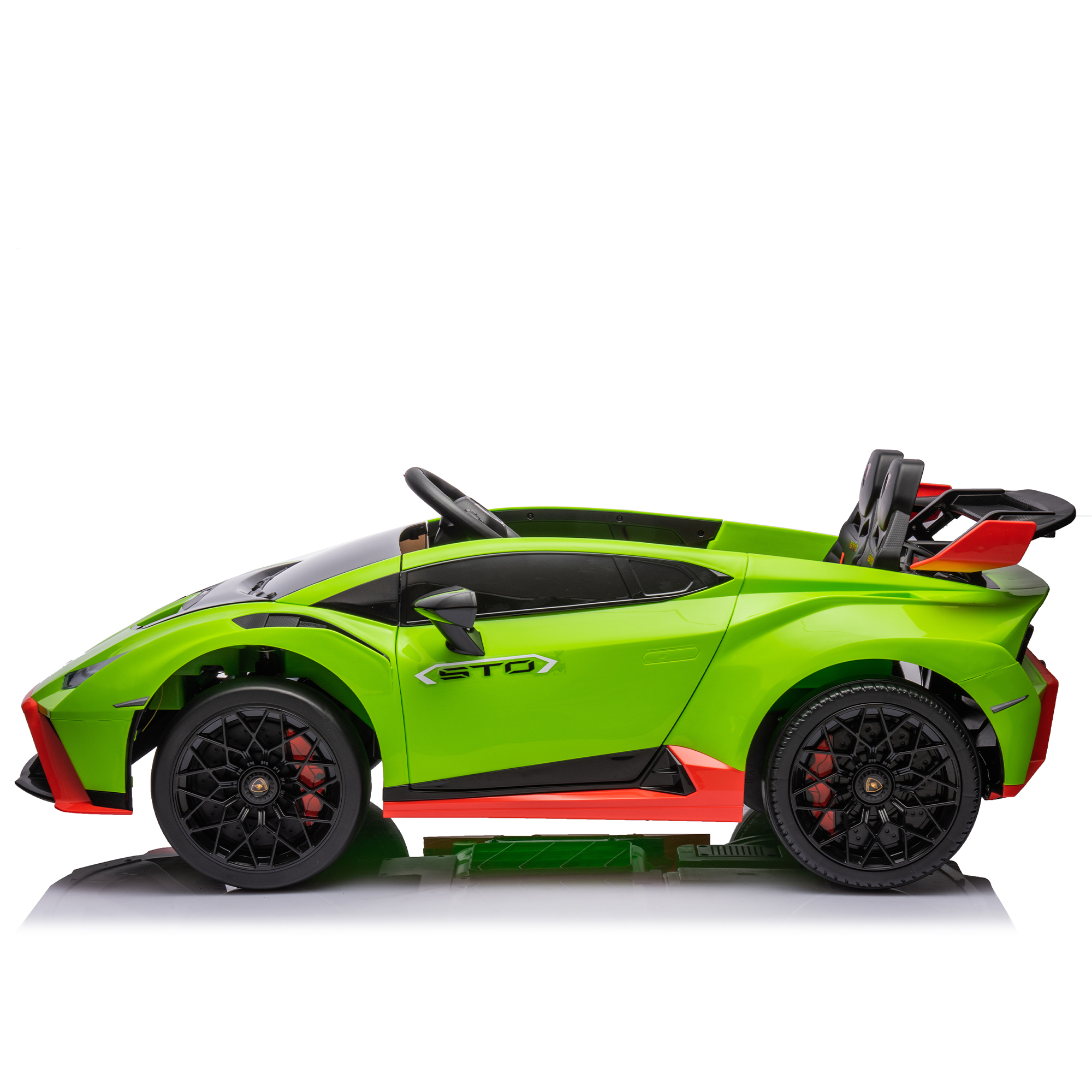 CIPACHO Kids Electric Ride On 24V Licensed Lamborghini Huracan Sto Battery Powered Drift Sports Car Toy with Parent Control, Sound System, LED Headlights, Hydraulic Doors, Green