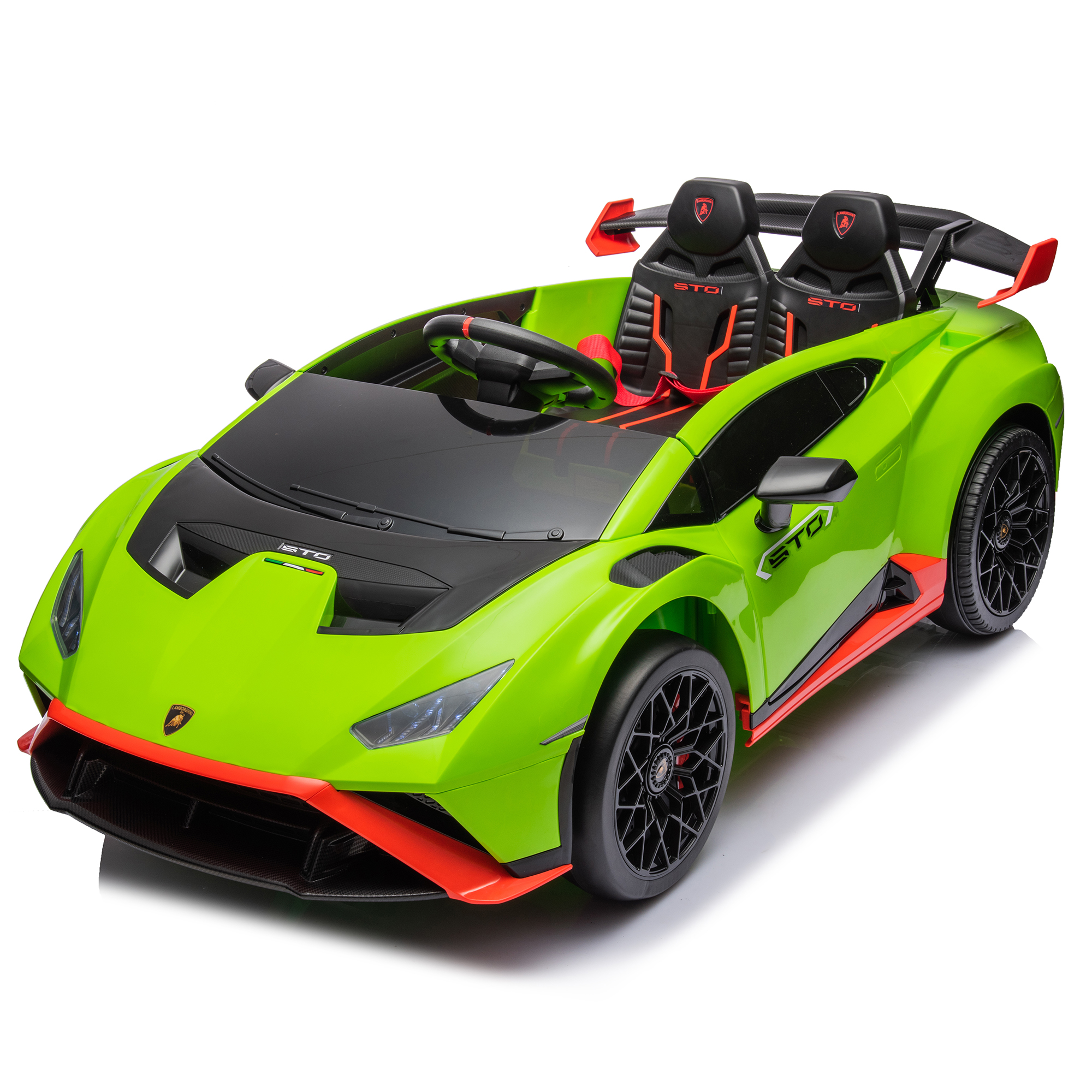 CIPACHO Kids Electric Ride On 24V Licensed Lamborghini Huracan Sto Battery Powered Drift Sports Car Toy with Parent Control, Sound System, LED Headlights, Hydraulic Doors, Green