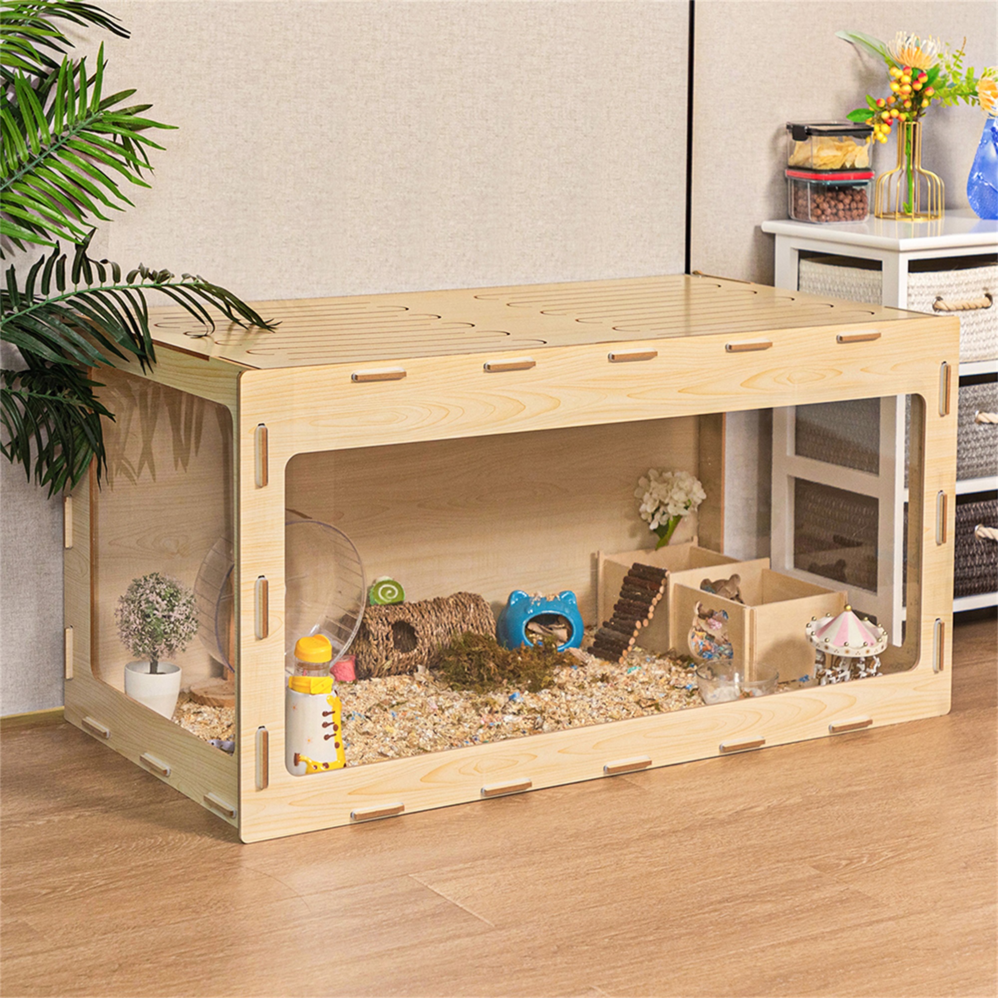 Spaco 41" Guinea Pig Cage Hamster Cage Pet Cages for Small Animals Guinea Pig Hutch House Indoor, Beige(Decoration in cages are sold separately not included)