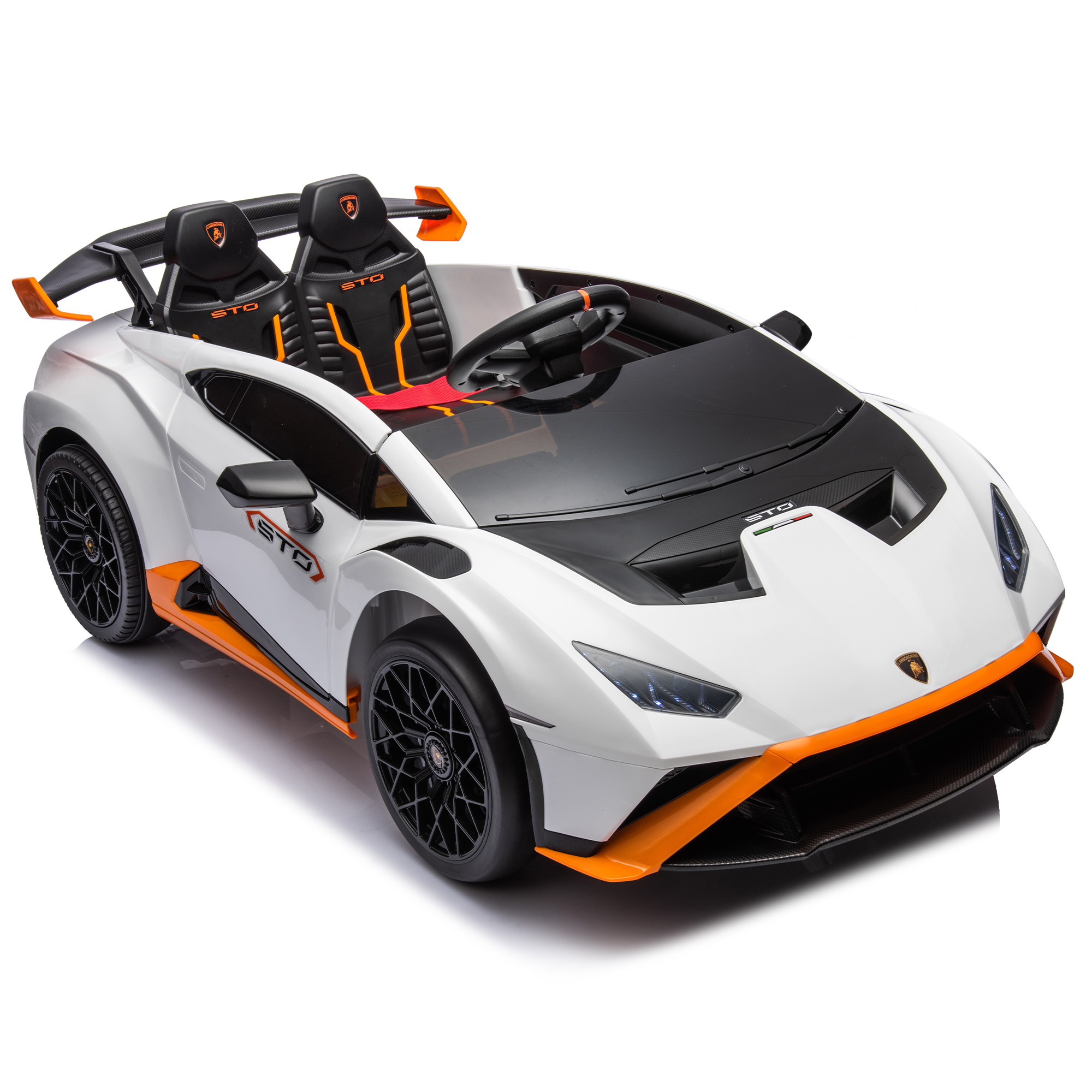 CIPACHO 24V Ride On Car for Kids with Control, Licensed Lamborghini Huracan Sto Battery Powered Electric Vehicles Sports Car, Sound System, Hydraulic Doors, White