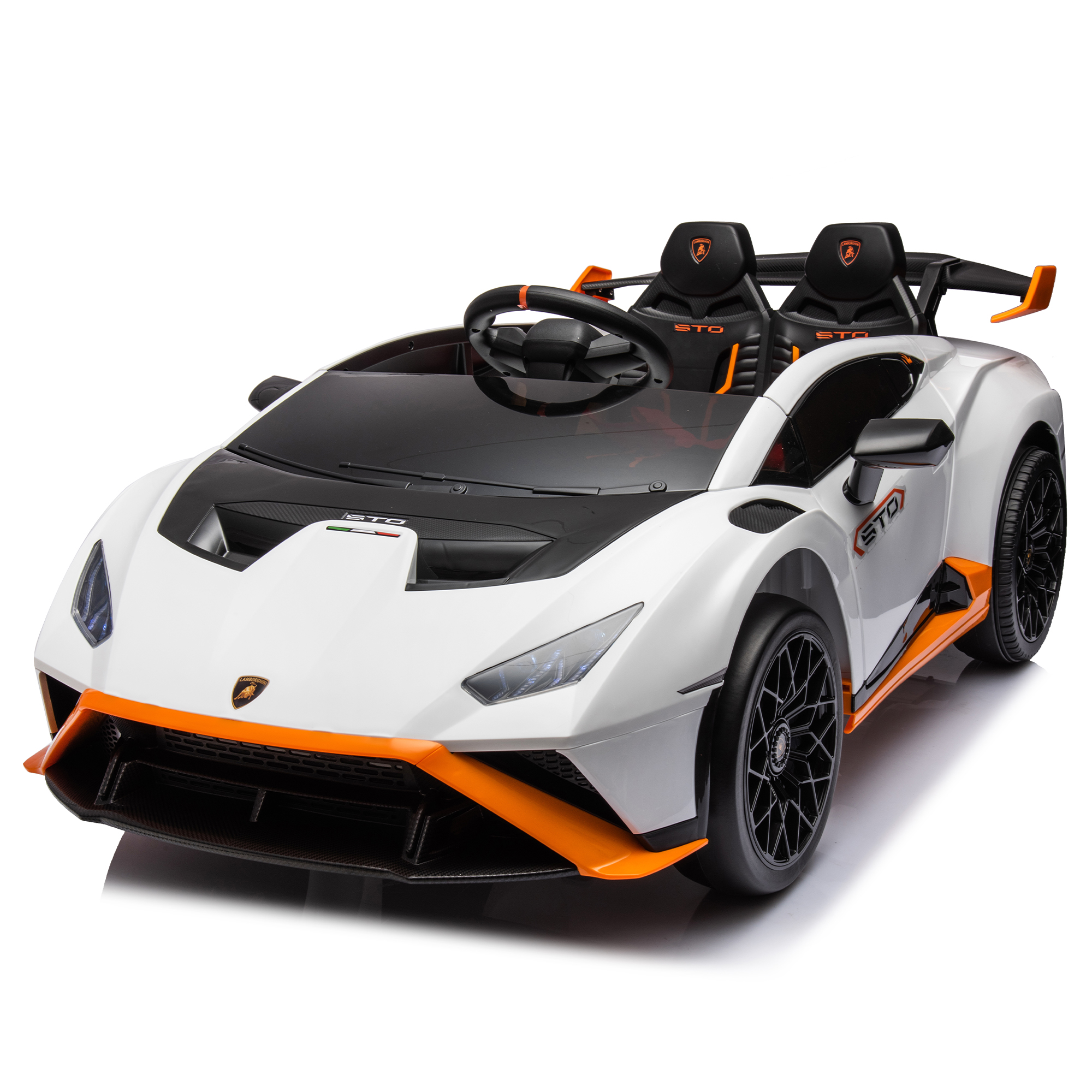 CIPACHO Kids Electric Ride On 24V Licensed Lamborghini Huracan Sto Battery Powered Drift Sports Car Toy with Parent Control, Sound System, LED Headlights, Hydraulic Doors, White