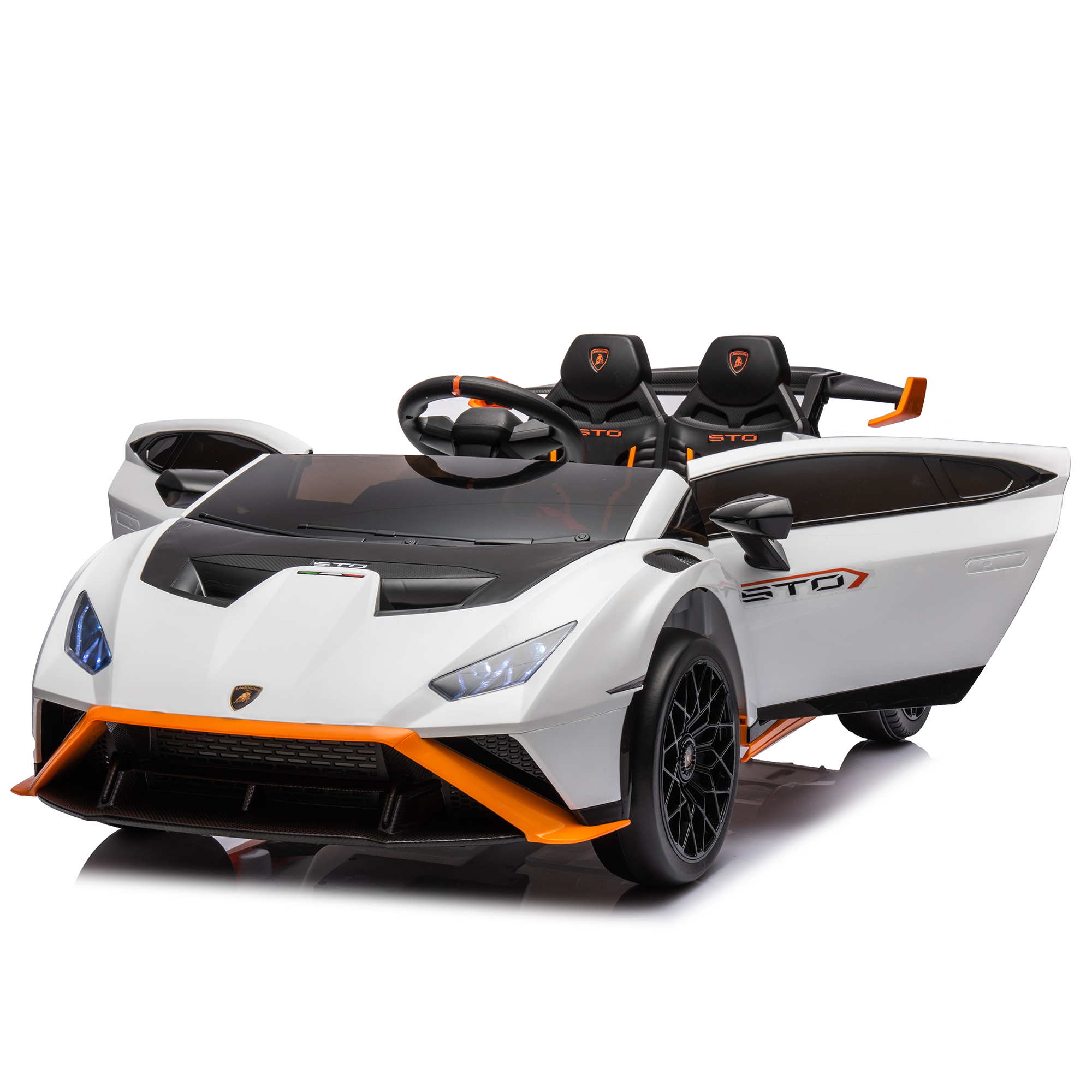 CIPACHO 24V Ride On Car for Kids with Control, Licensed Lamborghini Huracan Sto Battery Powered Electric Vehicles Sports Car, Sound System, Hydraulic Doors, White