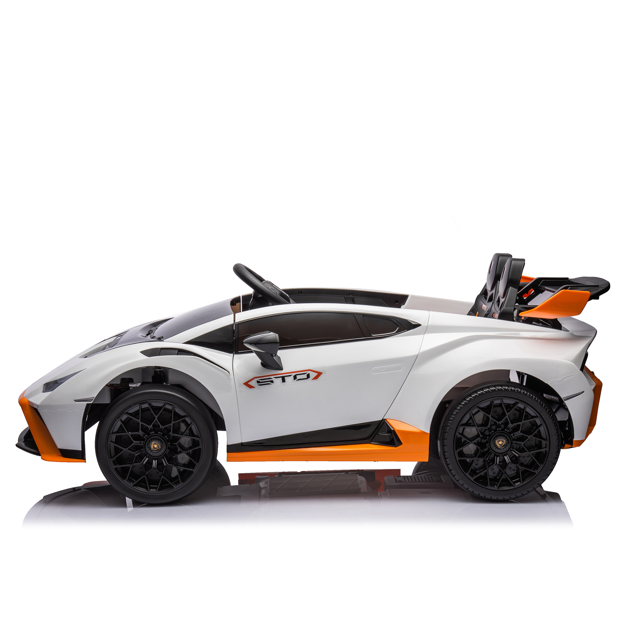 CIPACHO Kids Electric Ride On 24V Licensed Lamborghini Huracan Sto Battery Powered Drift Sports Car Toy with Parent Control, Sound System, LED Headlights, Hydraulic Doors, White