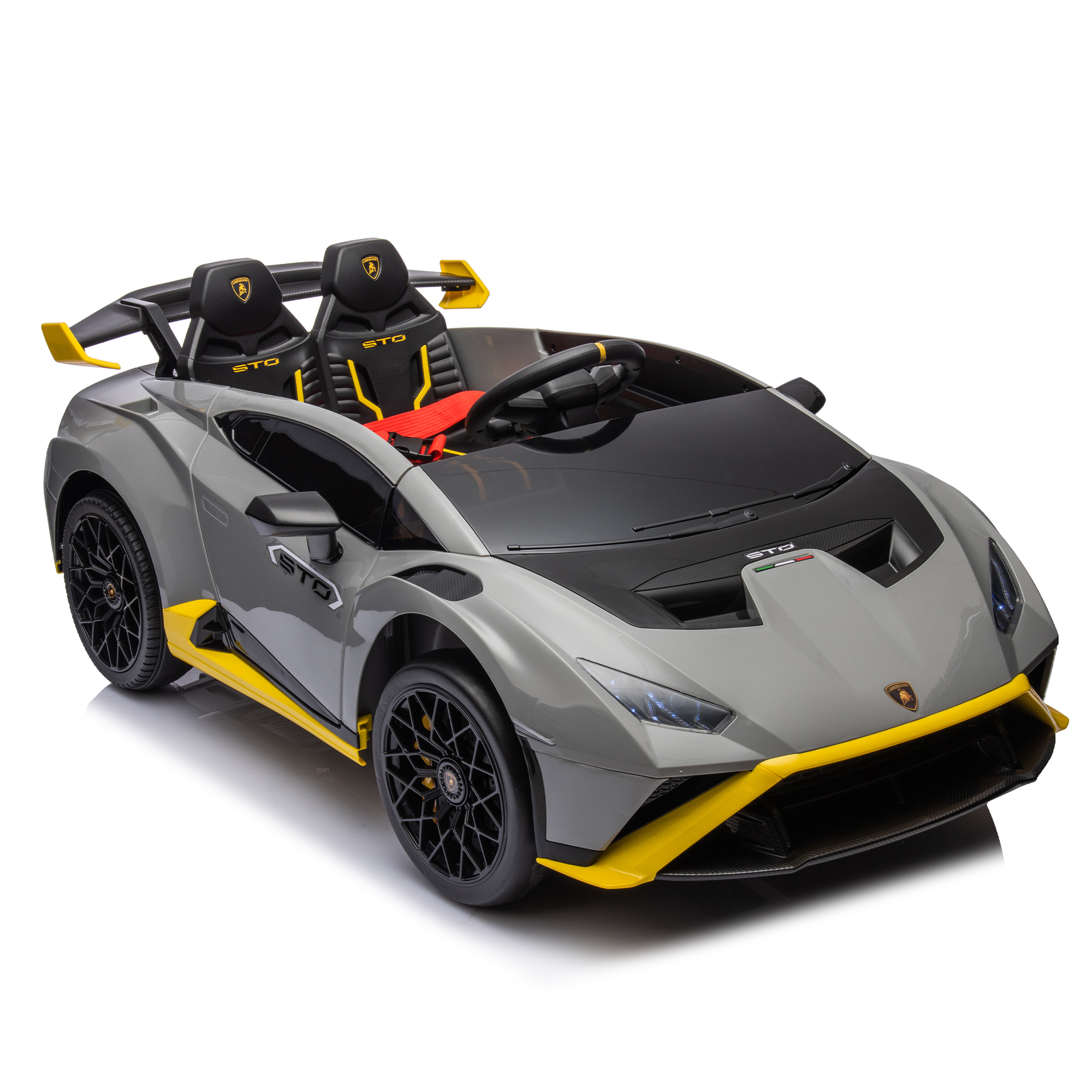 CIPACHO 24V Ride On Car for Kids with Control, Licensed Lamborghini Huracan Sto Battery Powered Electric Vehicles Sports Car, Sound System, Hydraulic Doors, Gray