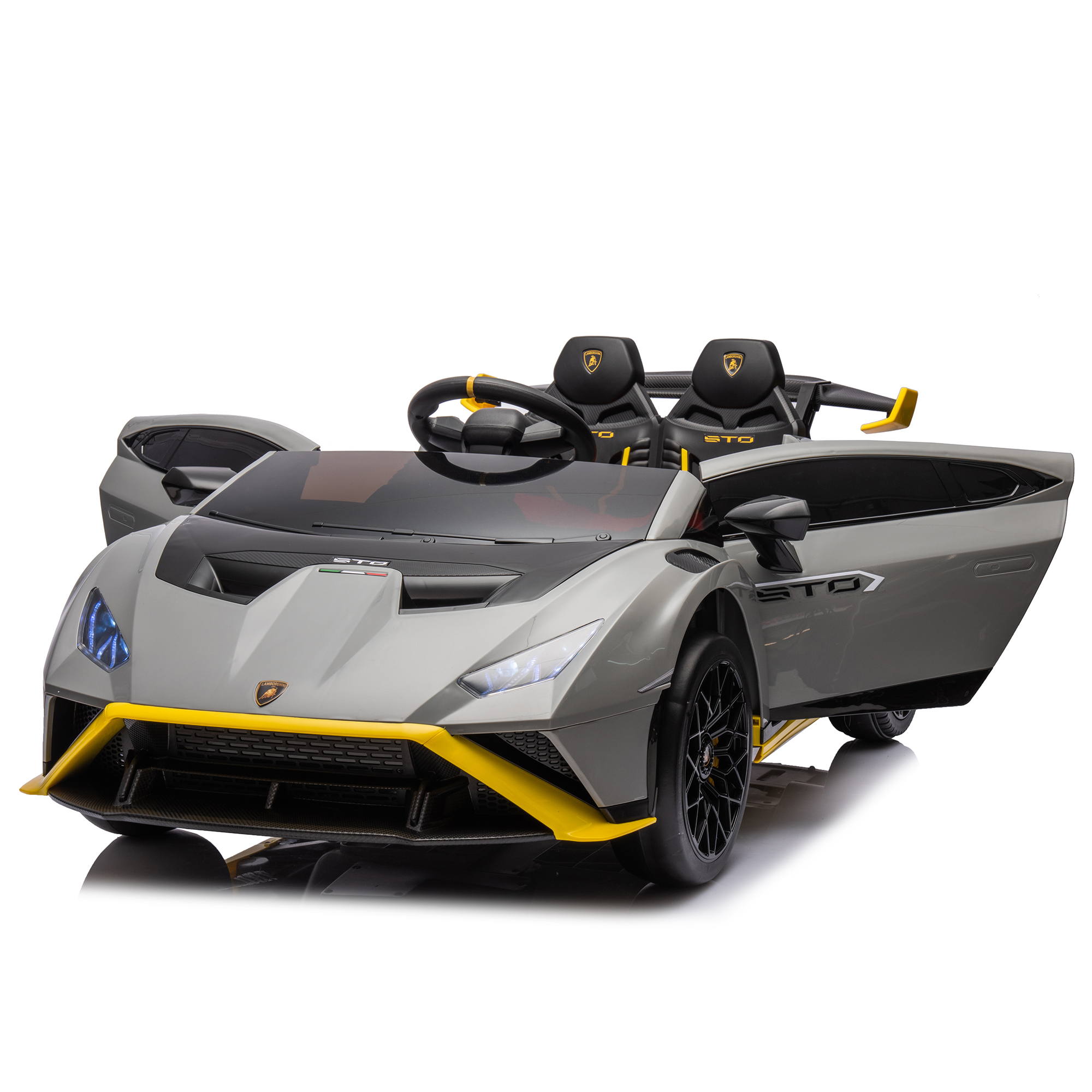 CIPACHO 24V Ride On Car for Kids with Control, Licensed Lamborghini Huracan Sto Battery Powered Electric Vehicles Sports Car, Sound System, Hydraulic Doors, Gray