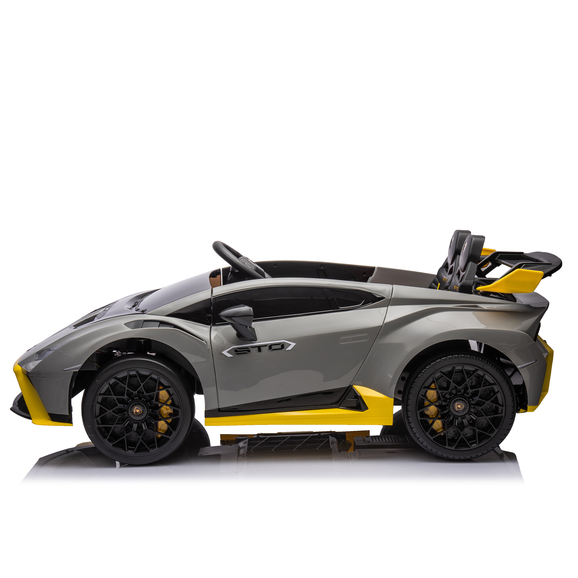 CIPACHO Kids Electric Ride On 24V Licensed Lamborghini Huracan Sto Battery Powered Drift Sports Car Toy with Parent Control, Sound System, LED Headlights, Hydraulic Doors, Gray