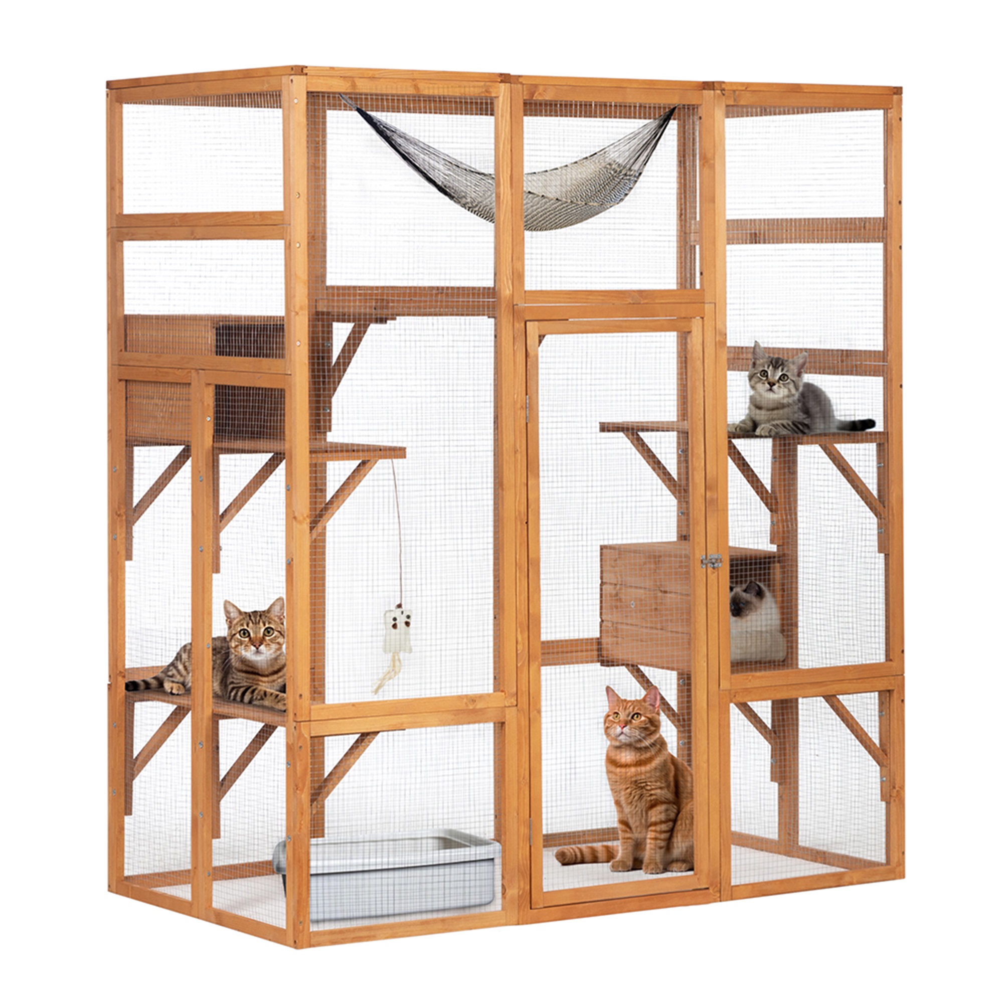 Spaco 70" Large Wooden Cat Enclosure 6 Platforms for Multiple Cats Outdoor Cat Cage, Orange