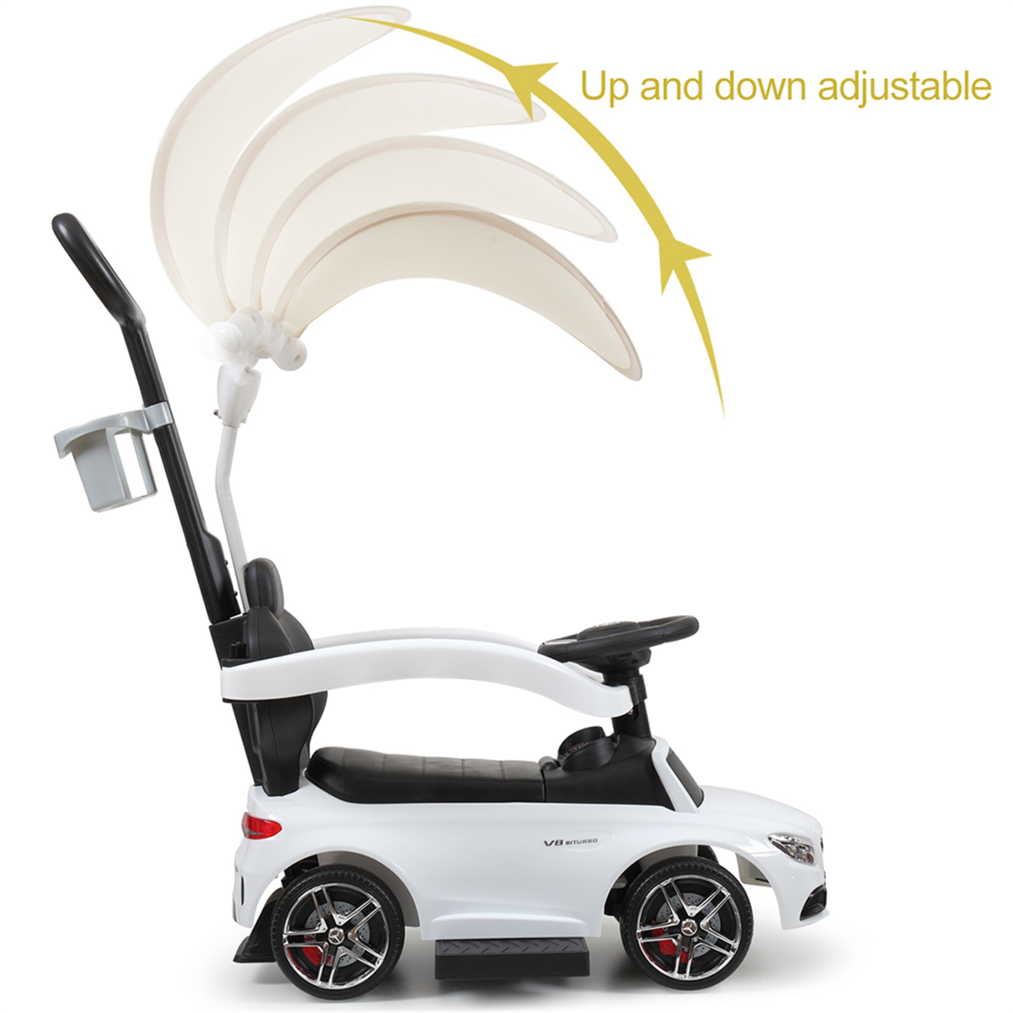 Spaco 3-in-1 Mercedes Licensed Kids Ride On Push Car Child Walker Stroller with Handle Cape, White