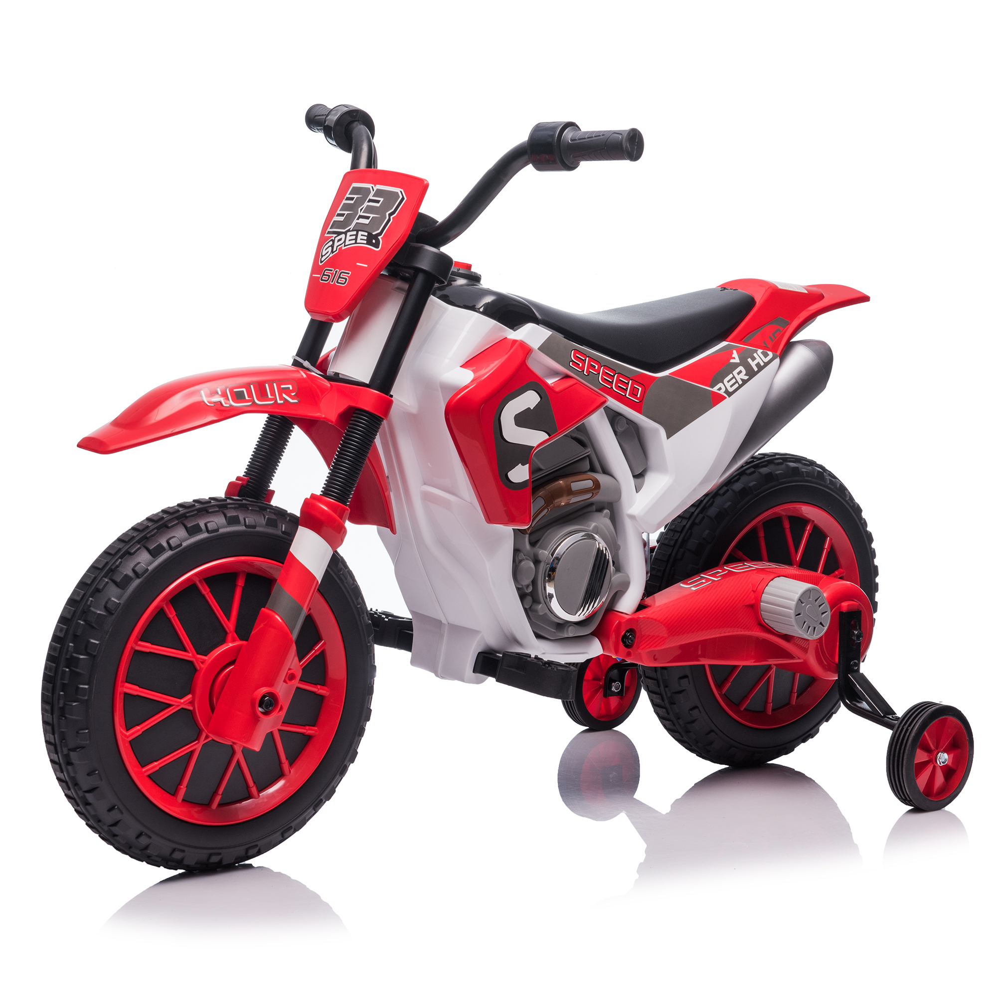 Spaco 12V Ride-On Motorcycle with Training Wheels for Kids Electric Motorbike for Boys Girls 3 to 6 Years Old, Red