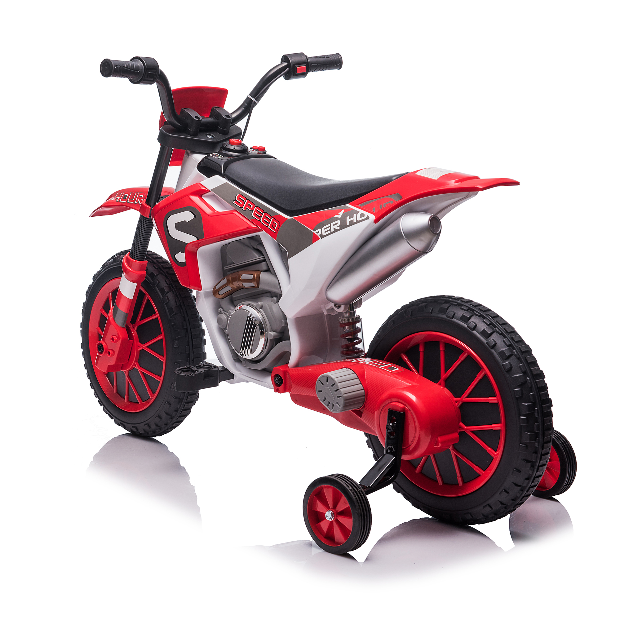 Spaco 12V Ride-On Motorcycle with Training Wheels for Kids Electric Motorbike for Boys Girls 3 to 6 Years Old, Red