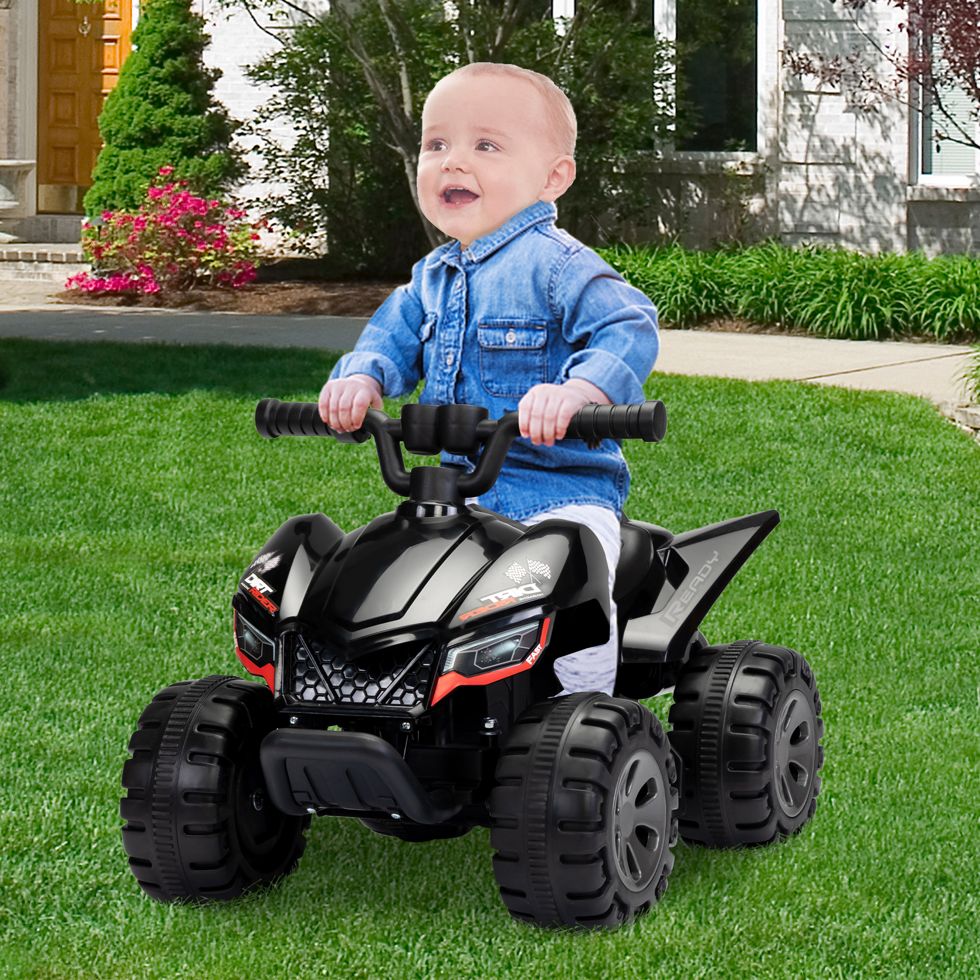 Spaco 6V Battery Powered Electric Quad Car Kids Ride-on ATV Ride-on Toy for Toddlers Age 3-5, Black