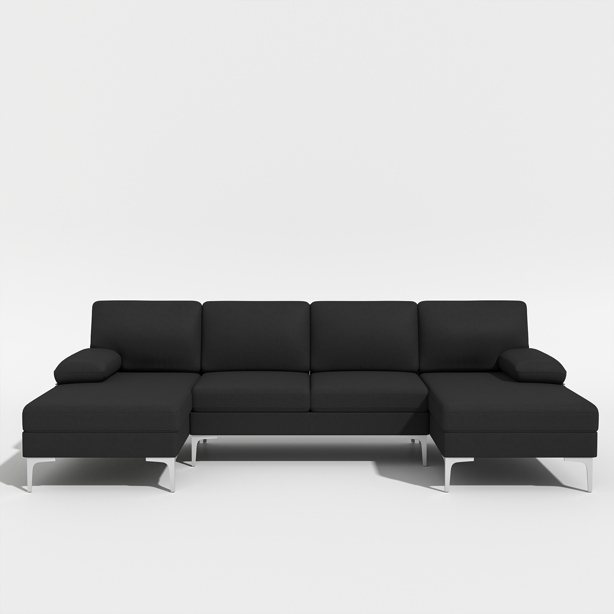 Spaco Mid-Modern Century U-Shape Sofa Sectional Couch Reversible Chenille Chaise Sleeper, Black