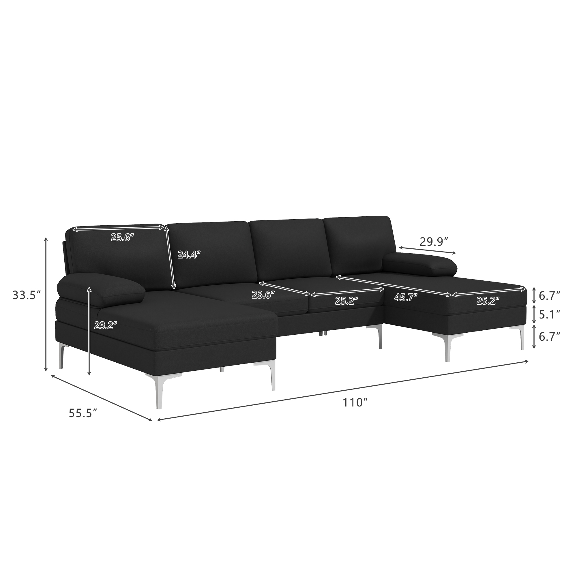 Spaco U-Shape Convertible Sectional Sofa Couch with Reversible Chaise with 4 Seats Modern Sleeper Modular Couch for Living Room, Black