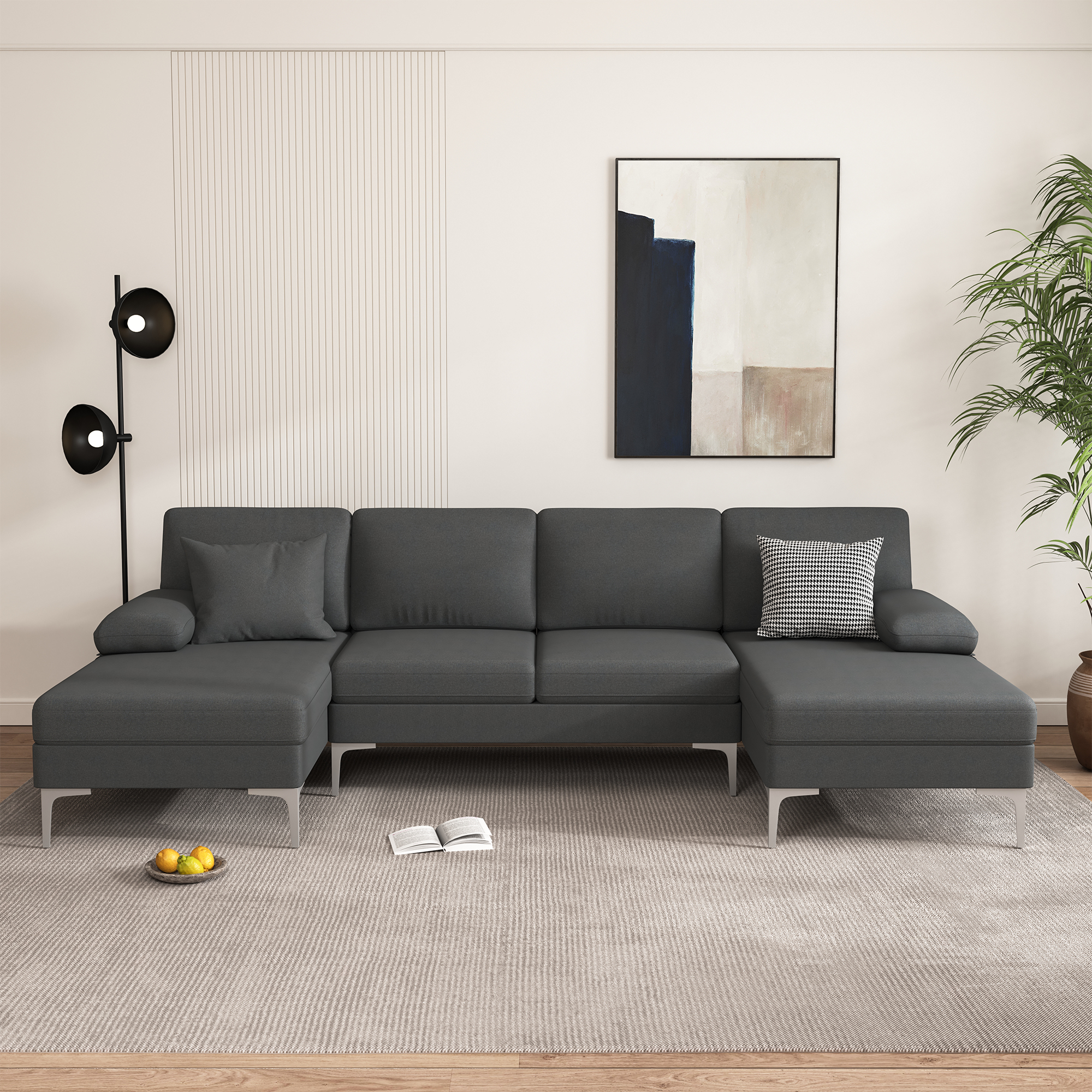 Spaco U-Shape Convertible Sectional Sofa Couch with Reversible Chaise with 4 Seats Modern Sleeper Modular Couch for Living Room, Grey