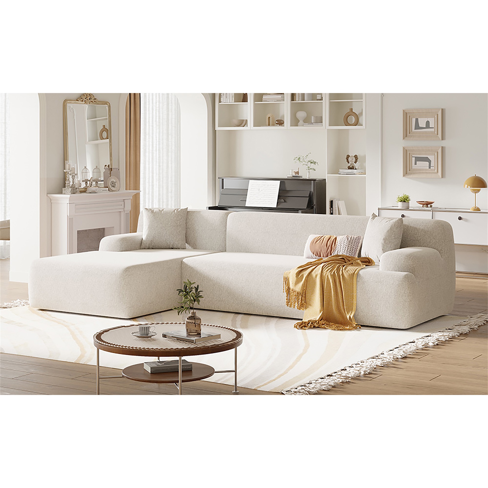 Spaco 27" L Shaped Deep Seat Modern Convertible Sectional Sofa with Modular Couch with Reversible Chaise for Living Room, Beige