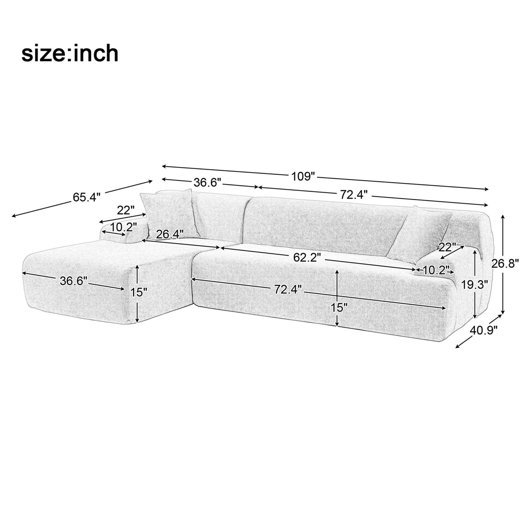 Spaco 27" L Shaped Deep Seat Modern Convertible Sectional Sofa with Modular Couch with Reversible Chaise for Living Room, Beige