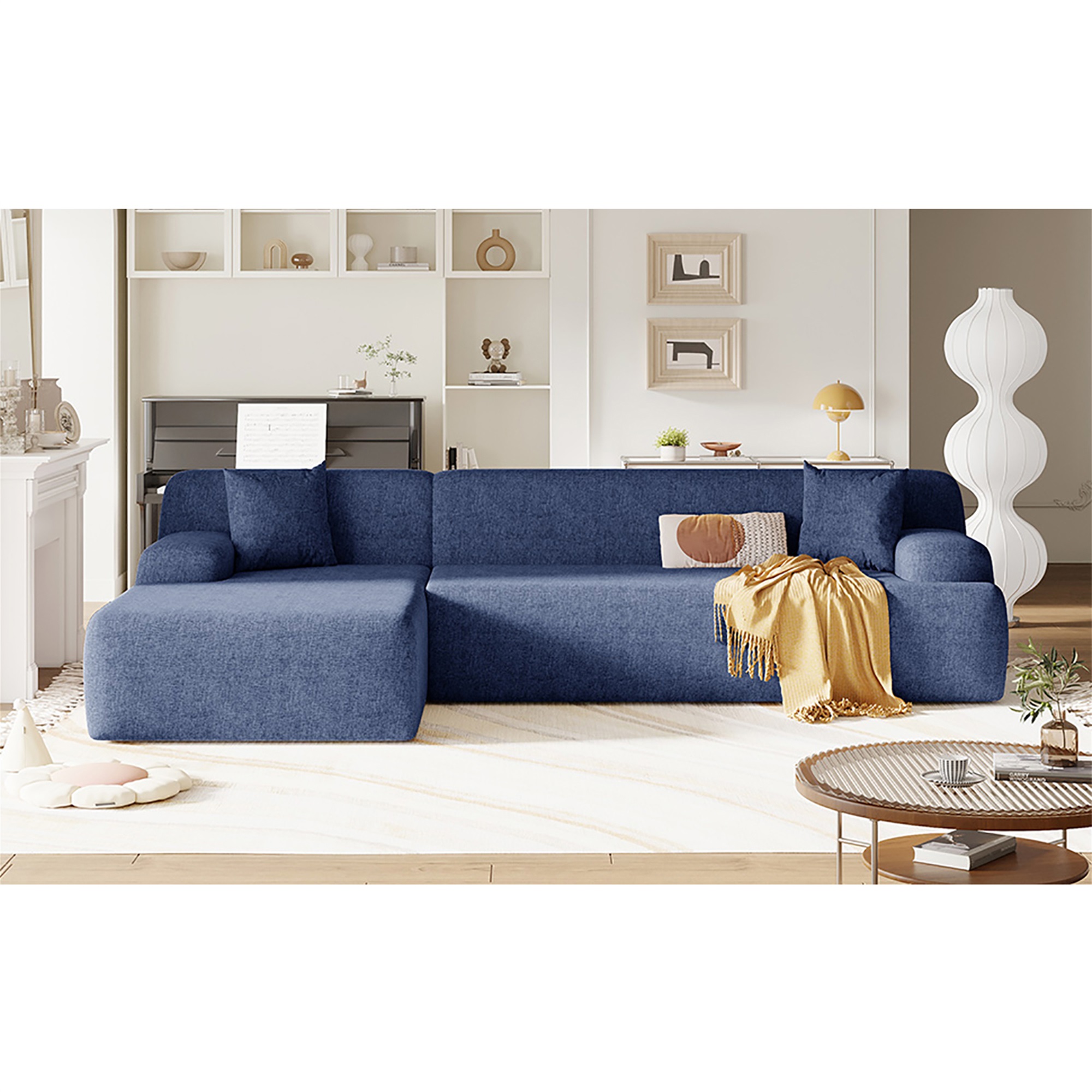 Spaco 27" L Shaped Deep Seat Modern Convertible Sectional Sofa with Modular Couch with Reversible Chaise for Living Room, Blue