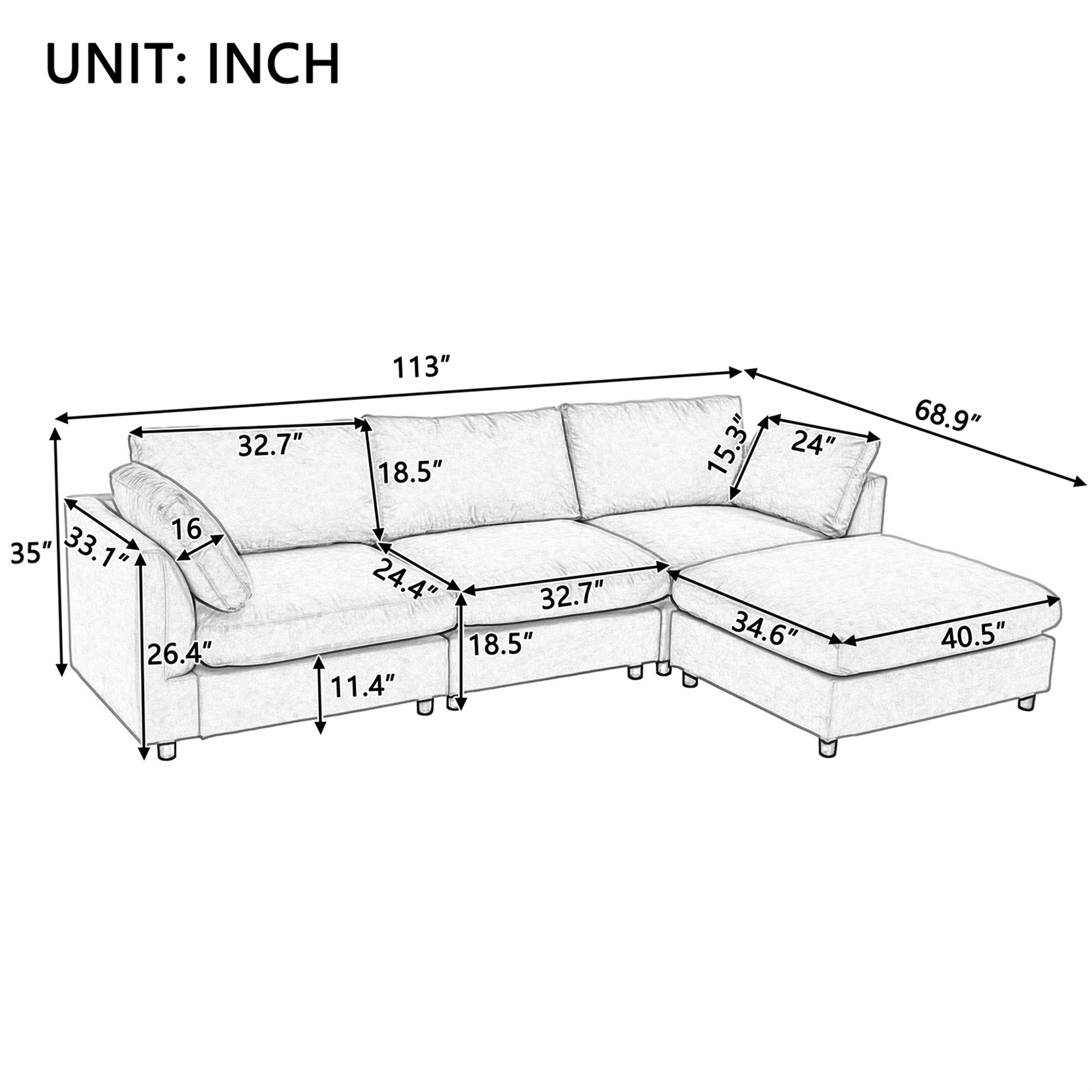 Spaco L-Shaped Couch Modern Beige Fabric 4-Seat Sofa Sectional with Reversible Chaise for Living Room, Beige