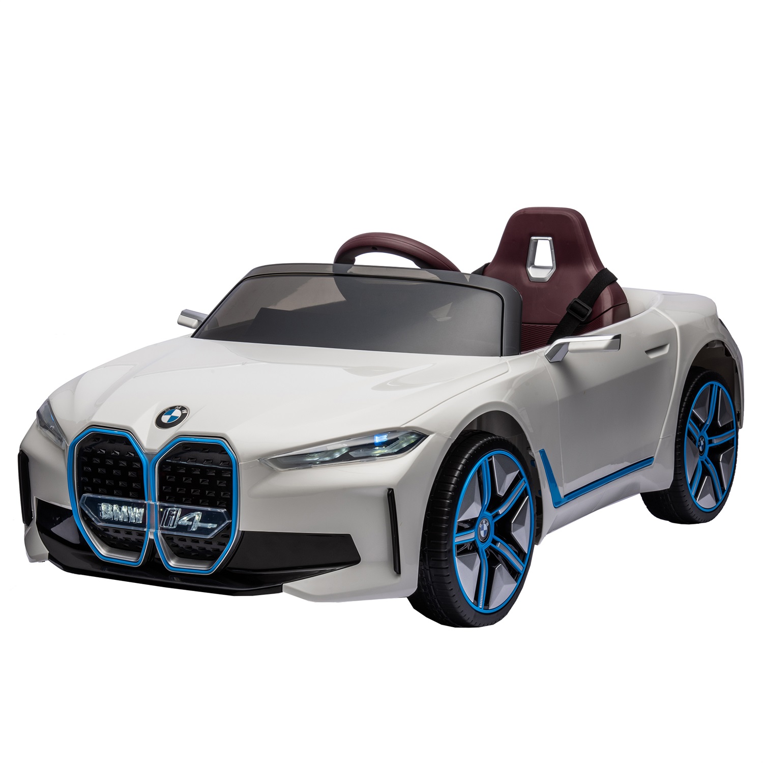 CIPACHO 12V Kids Ride On Car with 2.4G Parents Remote Control, Licensed BMW I4 Electric Kids Car, 3 Speed Adjustable, White