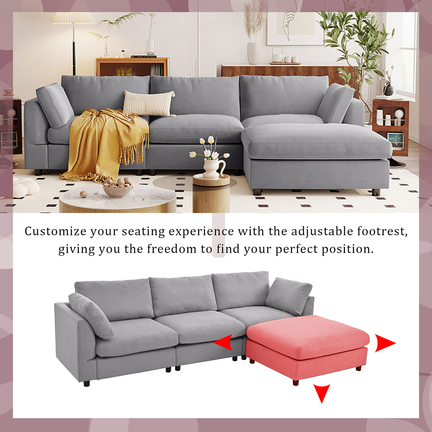 Kepooman Beige Upholstery L Shaped Convertible Sectional Sofa Couch with Reversible Chaise for Living Room, Gray Kepooman Beige Upholstery L Shaped Convertible Sectional Sofa Couch with Reversible Chaise for Living Room, Gray