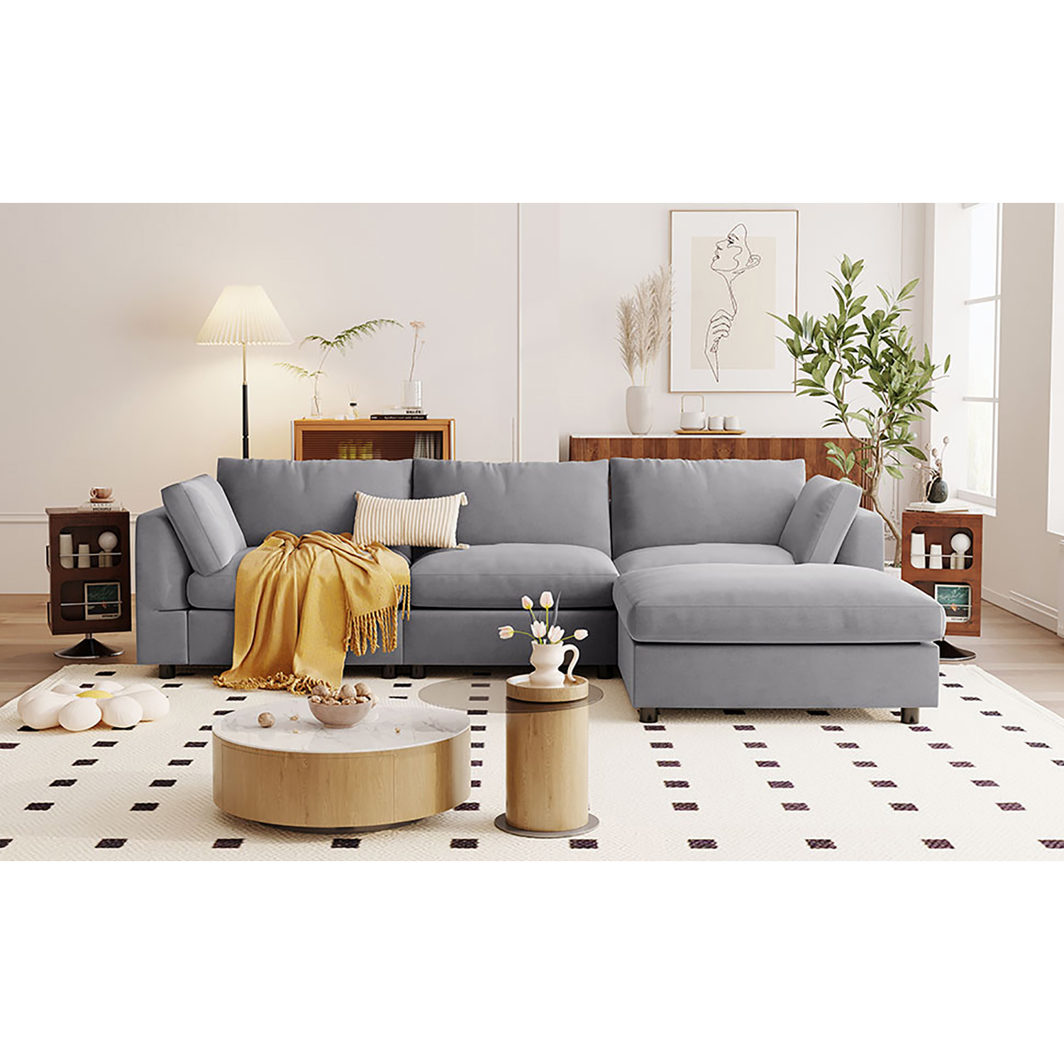 Kepooman Beige Upholstery L Shaped Convertible Sectional Sofa Couch with Reversible Chaise for Living Room, Gray Kepooman Beige Upholstery L Shaped Convertible Sectional Sofa Couch with Reversible Chaise for Living Room, Gray