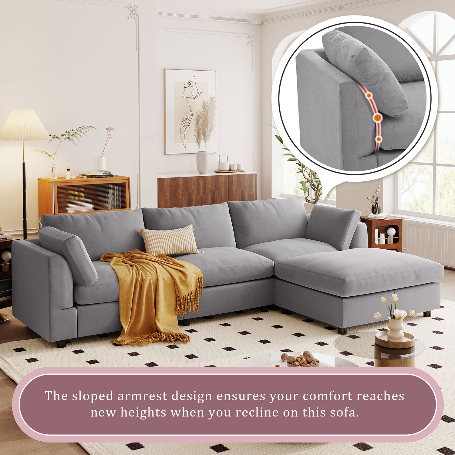 Kepooman Beige Upholstery L Shaped Convertible Sectional Sofa Couch with Reversible Chaise for Living Room, Gray Kepooman Beige Upholstery L Shaped Convertible Sectional Sofa Couch with Reversible Chaise for Living Room, Gray