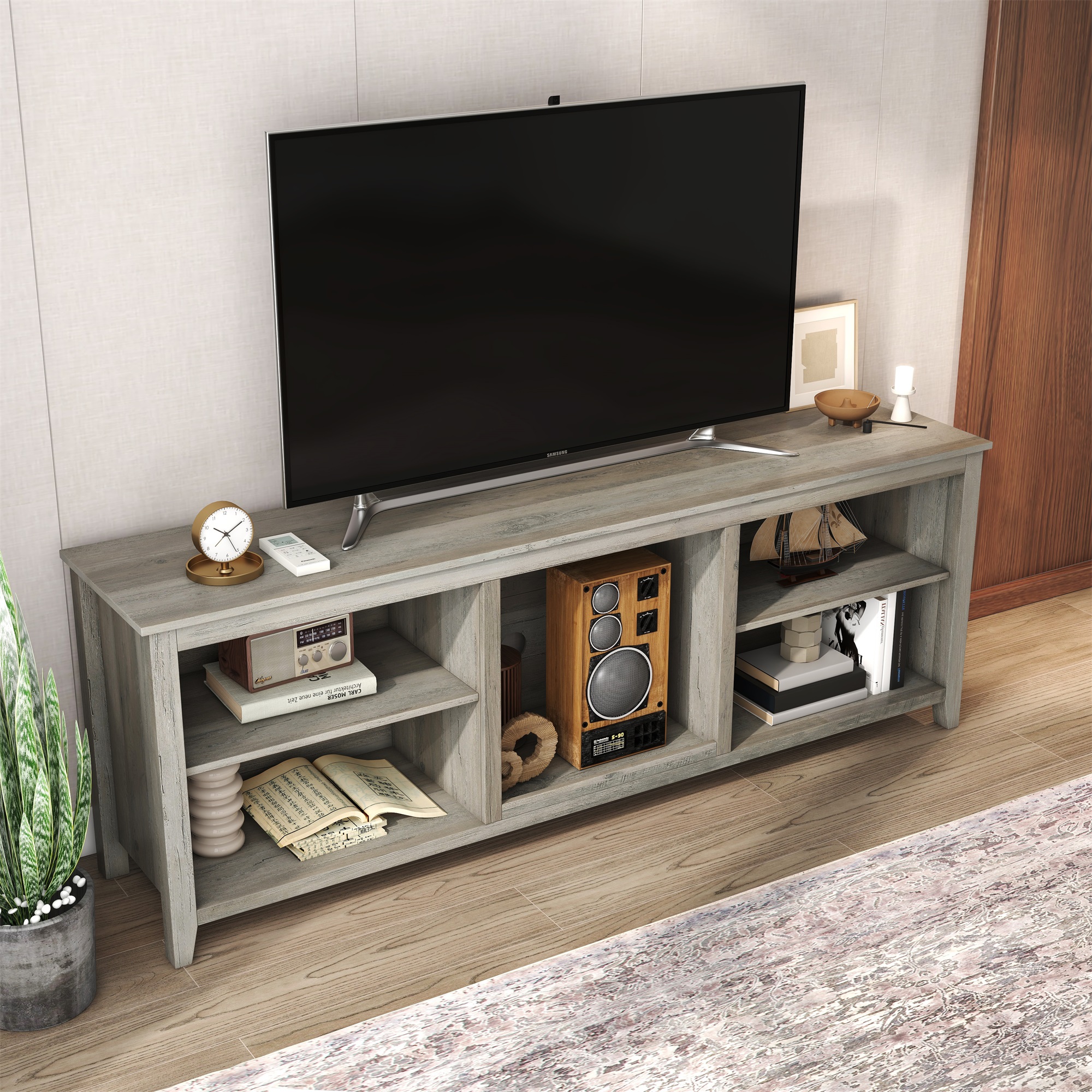 Kadyn TV Stand Entertainment Center for TVs up to 78", Grey Walnut TV Cabinet