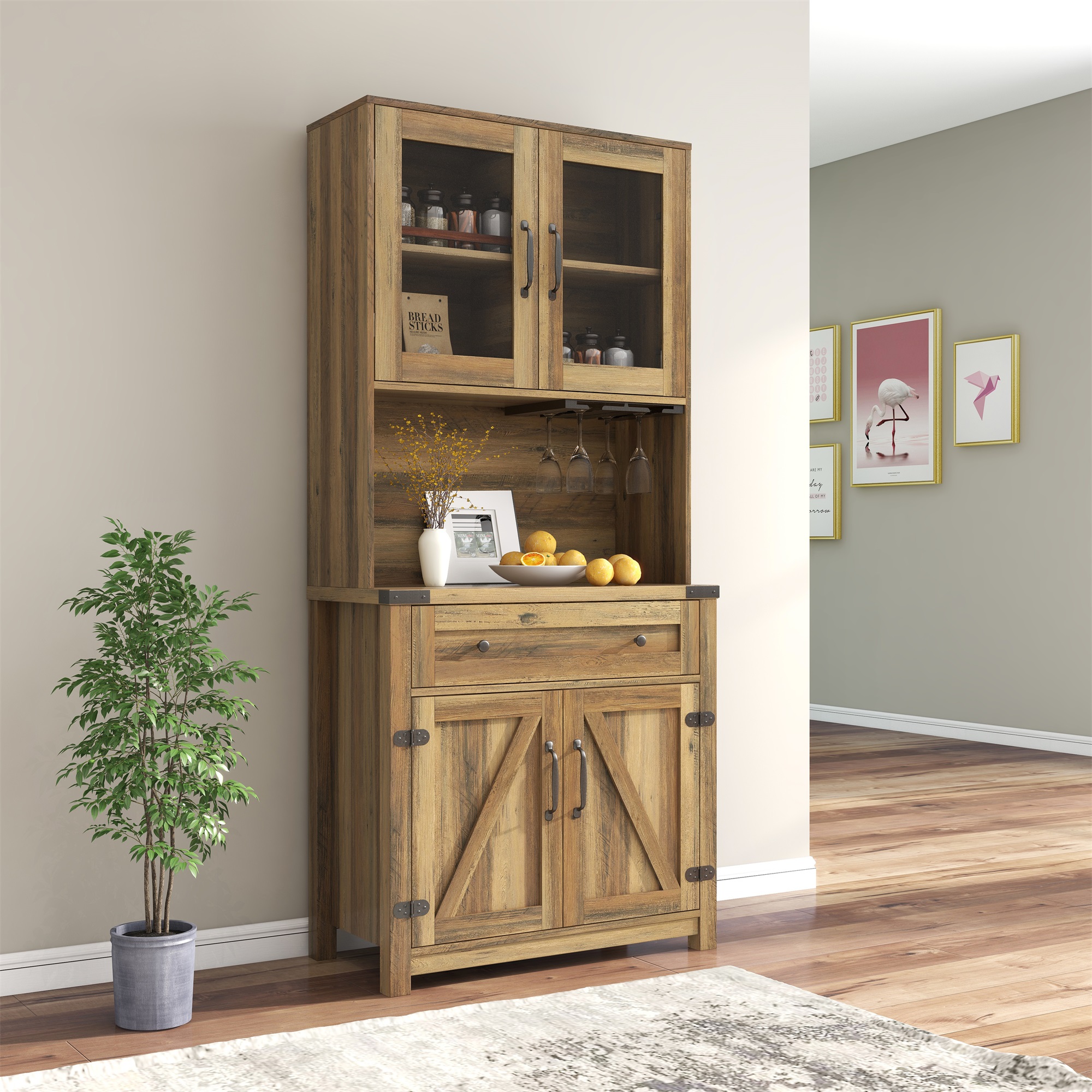 Spaco Accent Dresser Cabinet Storage with Doors Bar Cabinet Buffet Cabinet with Storage for Living Room, Brown Mix